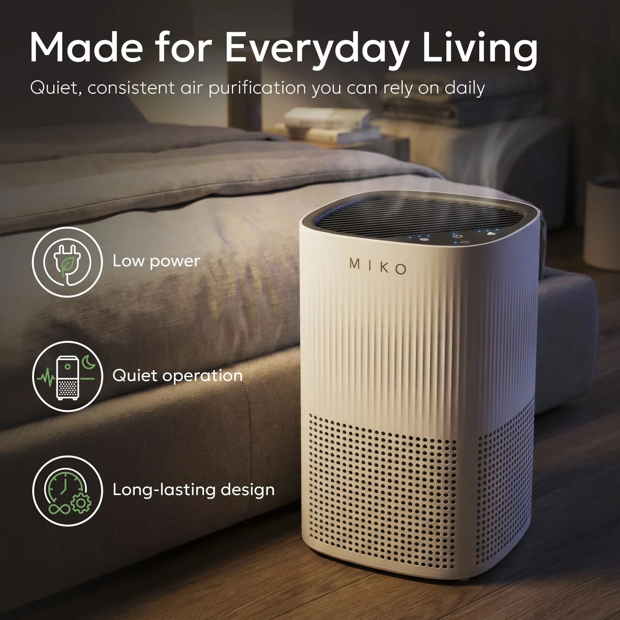 Efficient Air Purifier with Automatic Shut-Off, Aromatherapy, True HEPA Filter - White Model BD840C