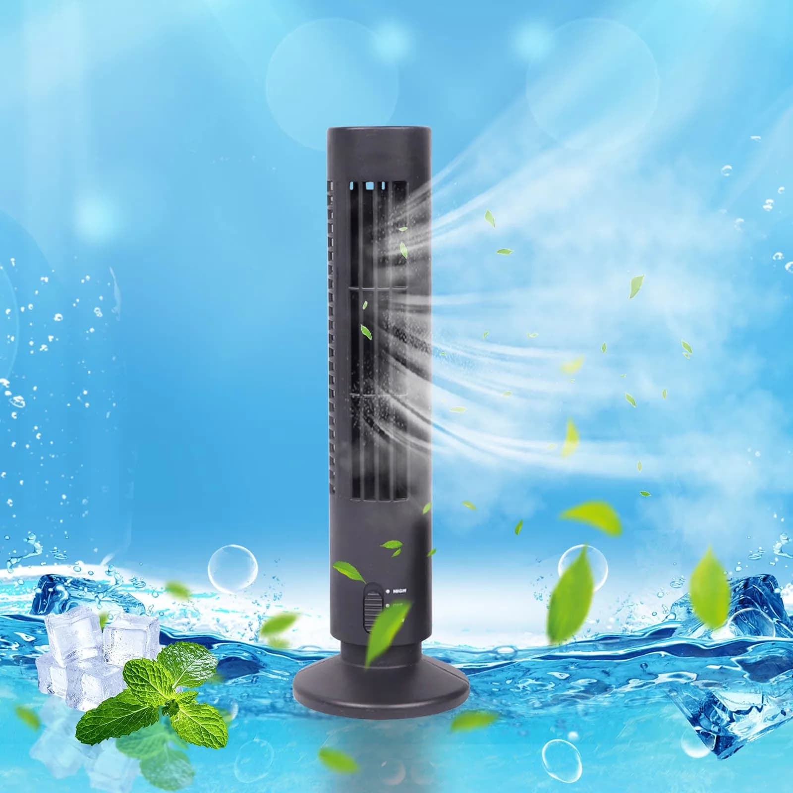 Durable Fans In Cooling with LED, LED Bladeless Mini Vertical Conditioner - Abs Plastic Black Model 6D9273