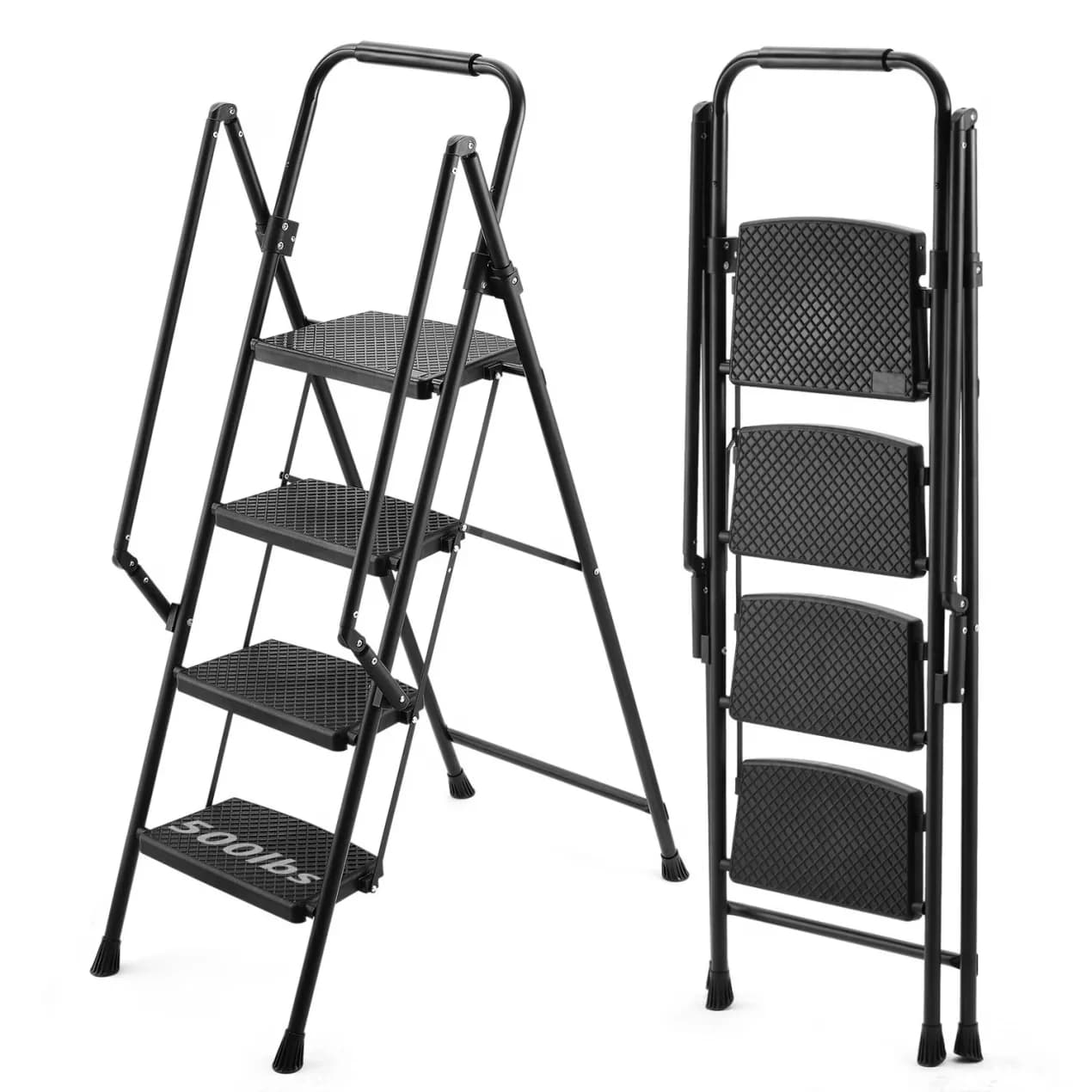 Quality Ladders And Step Stool with Lightweight Portable Ladder, 4-Step Ladder, Folding - Black Iron+Plastic Model 564A85