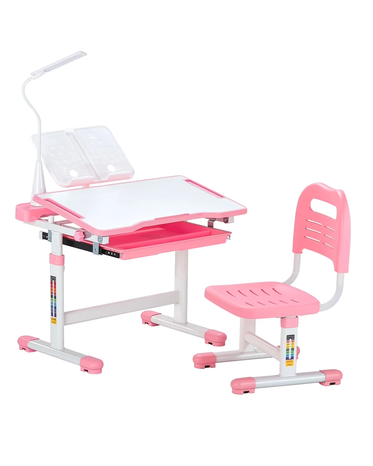 Lamp Set Premium with LED, Adjustable Height, Kids Study Chair and Desk - Pink Mdf Model 9671C5