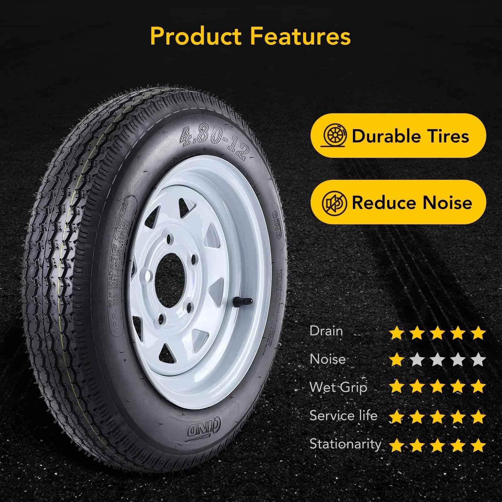 Versatile Motor Home And Rv Tire with All-Weather, Universal Fit, 12" Rims - Model B3B70D