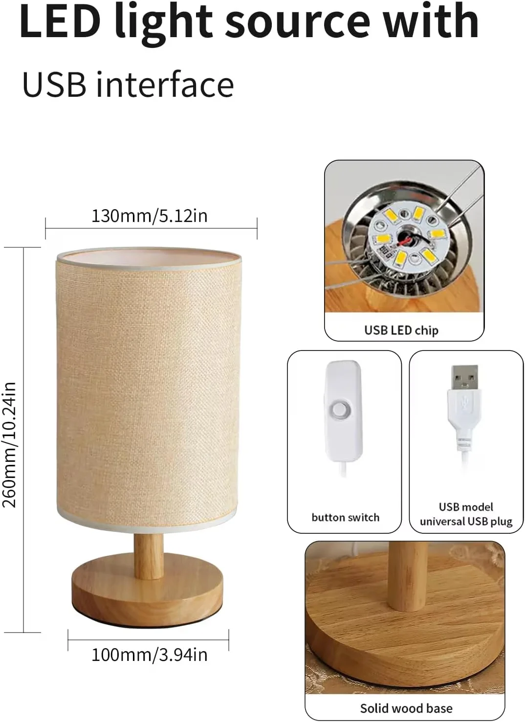 Quality Lamp Set with LED, Energy Efficient, Table of 2 for Living Room, Bedroom - Model B7595C
