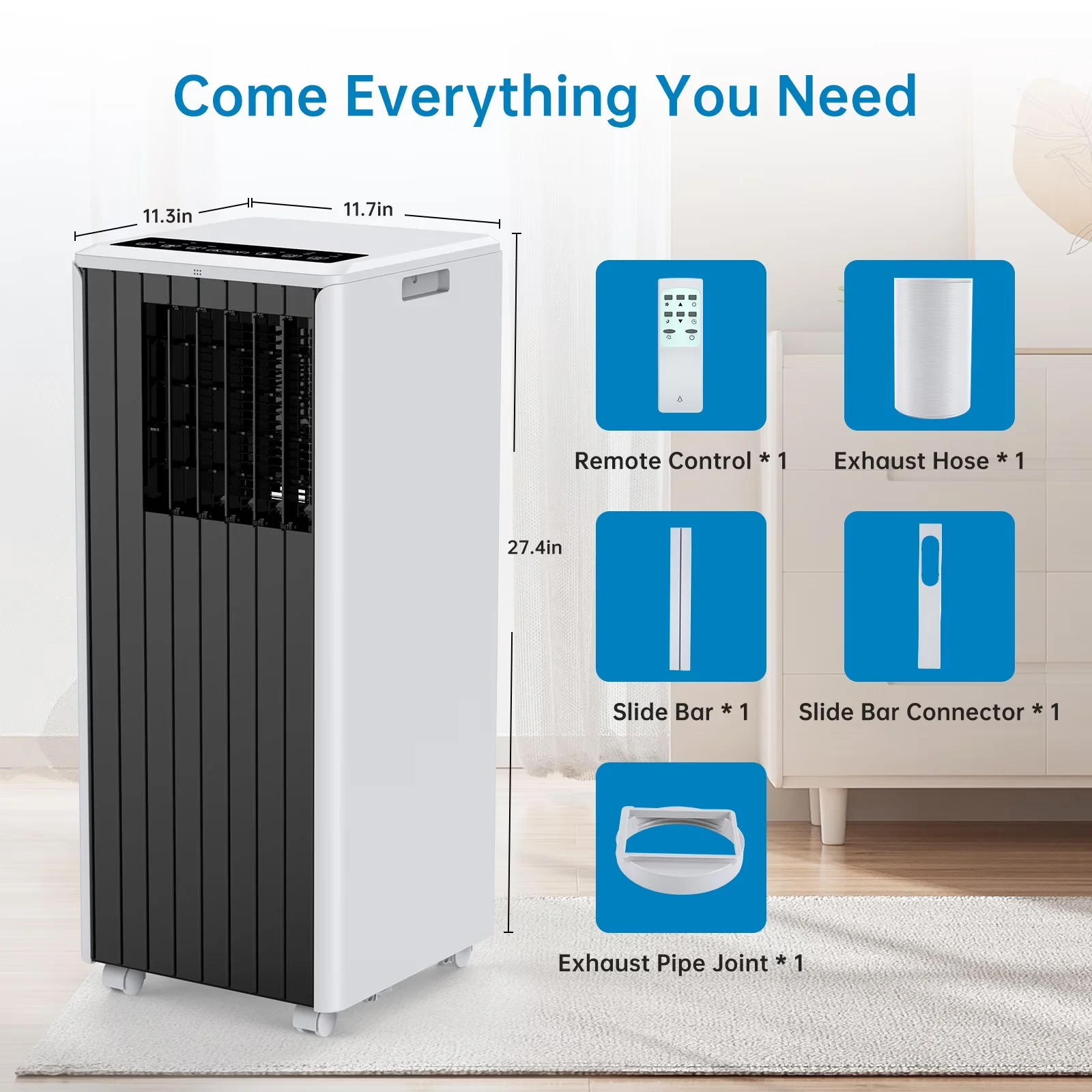 Air Conditioner Essential with 8000 BTU, Remote Controlled, Smart - Black Model 9612EC