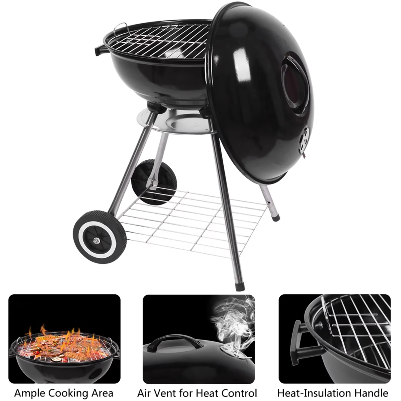 Modern Charcoal Grill with Portable, Complete Set - Vitreous Enamel, Stainless Steel Model 93511E