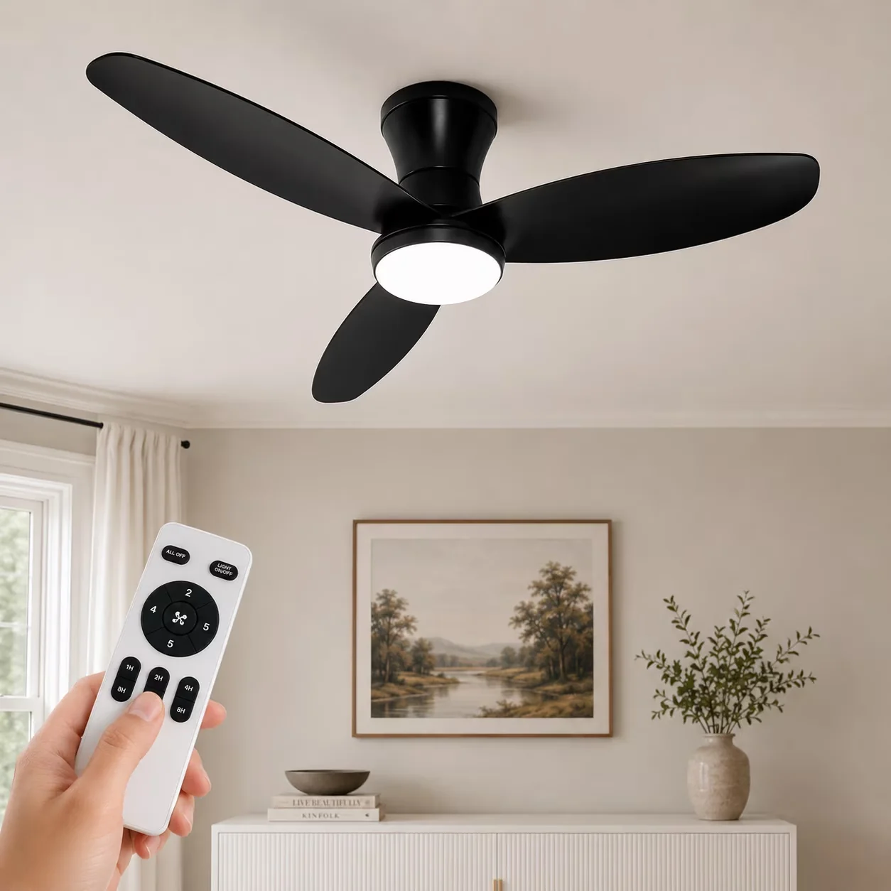 Stylish Ceiling Fan with Remote Controlled, Voice Controlled, Modern - Black for Living Room, Bedroom Model 4CAB61