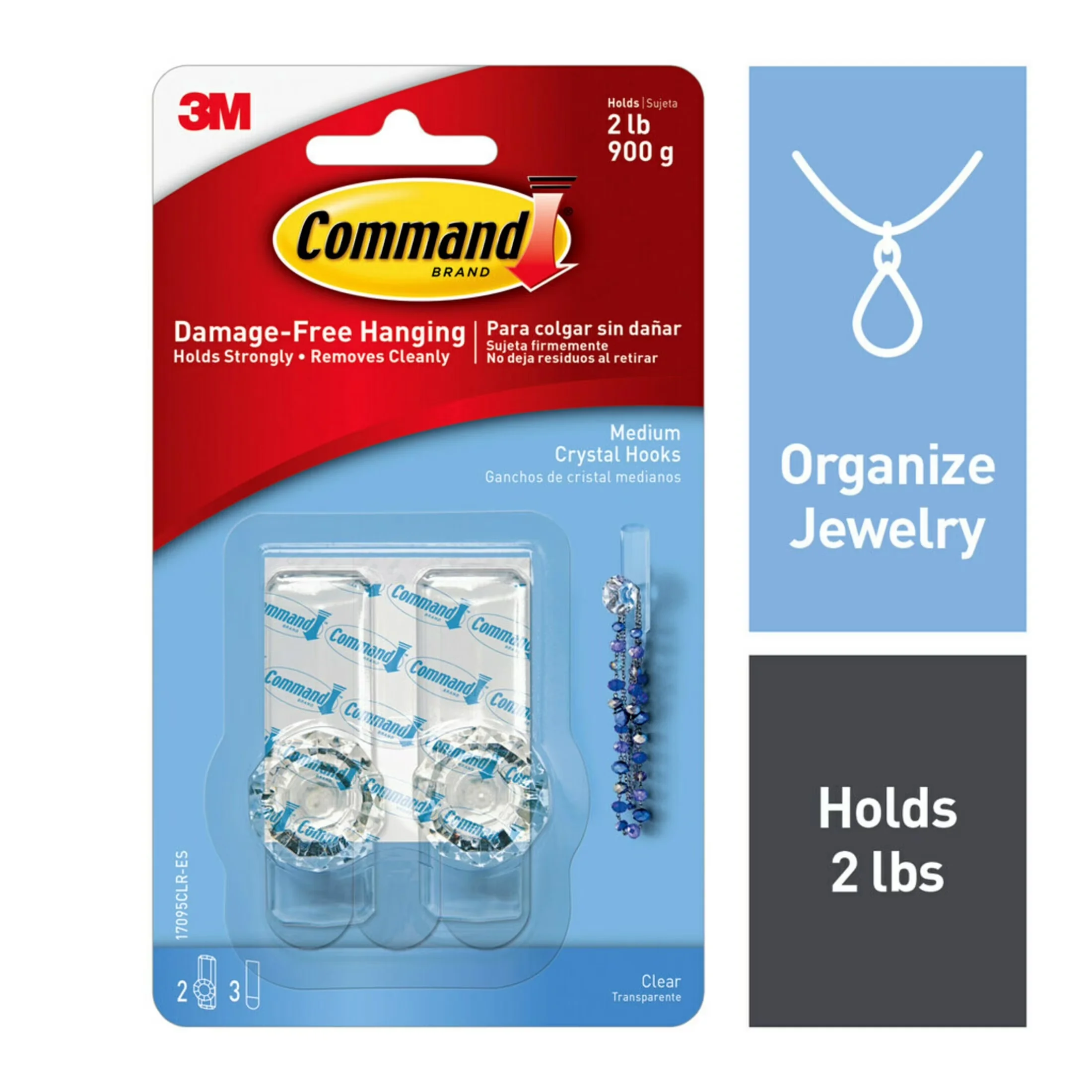 Damage-Free Hanging Durable with Wall-Mountable, Easy Installation, Clear Medium Crystal Hooks - Plastic Clear Model 7F4BF1