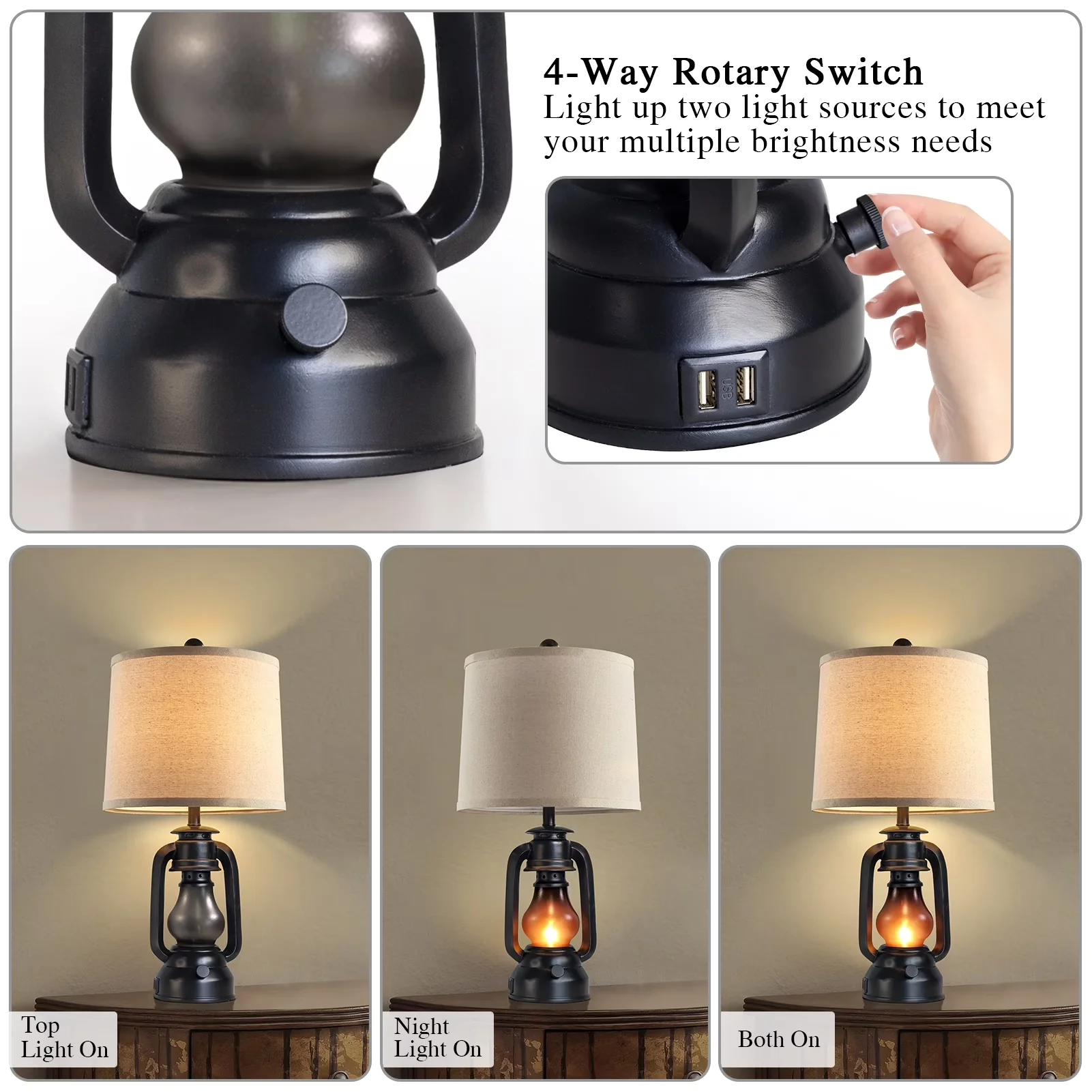 Table Lamp Premium with LED, Industrial, Usb Port - Black Metal, Glass Model 04BF54