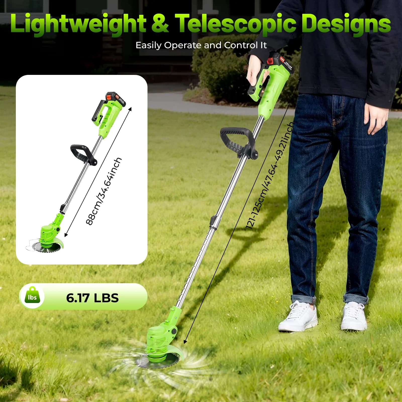 Stylish Push Mower with Battery, 650W, Cordless Grass Trimmer - Green for Everyday Use Model 63EA78