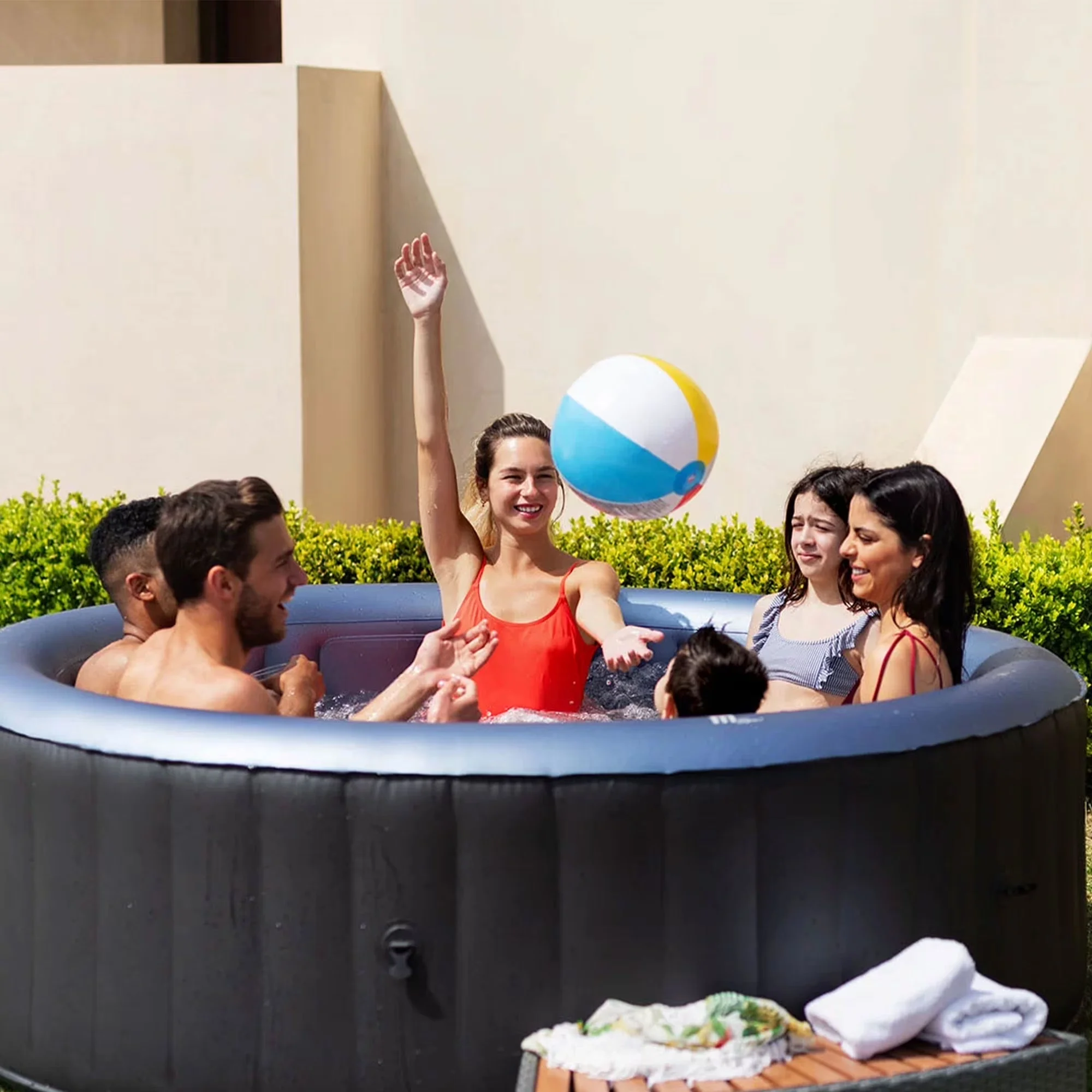 Innovative Hot Tub with Inflatable, Bergen, Material: PVC - Gray Round Model 253F98