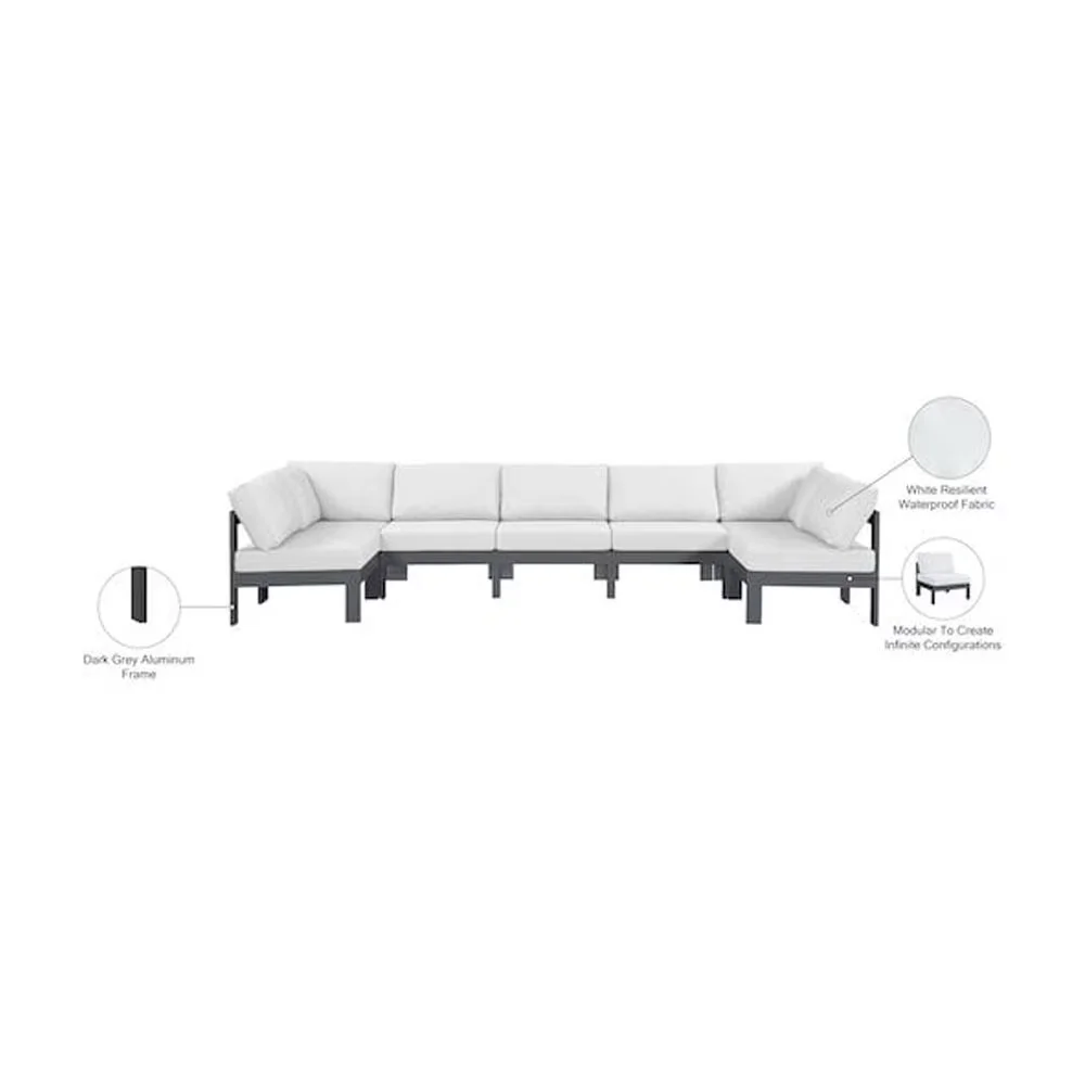 Premium Outdoor Sofas Sectional with Water-Resistant, Contemporary, Nizuc White Patio Modular - White Fabric Model 168D44