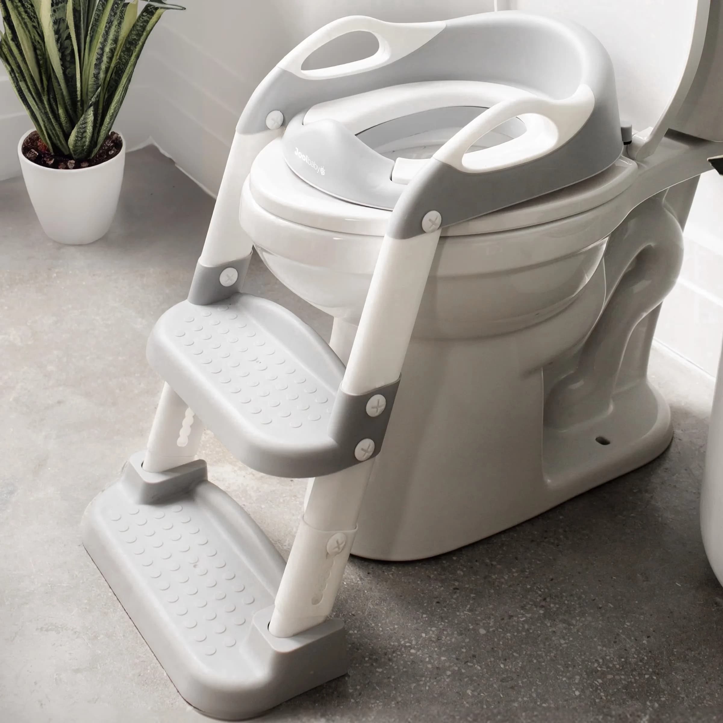 Premium Bathroom Renovation with Adjustable Height, Foldable, Potty Training Seat - Gray Plastic Model C6B957