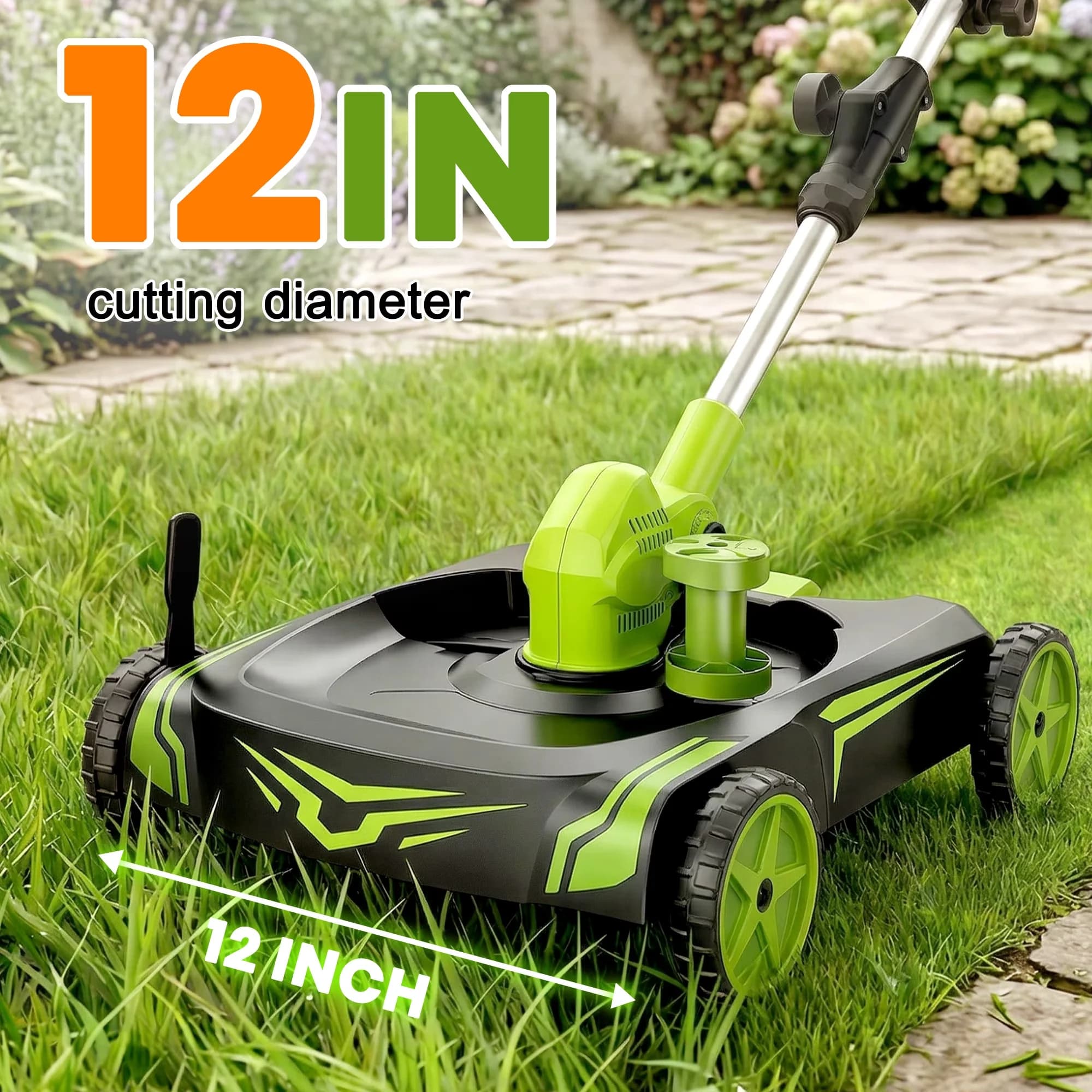 Compact Push Mower with Battery, Adjustable Cutting Height - Green for Garden Model 3B359E