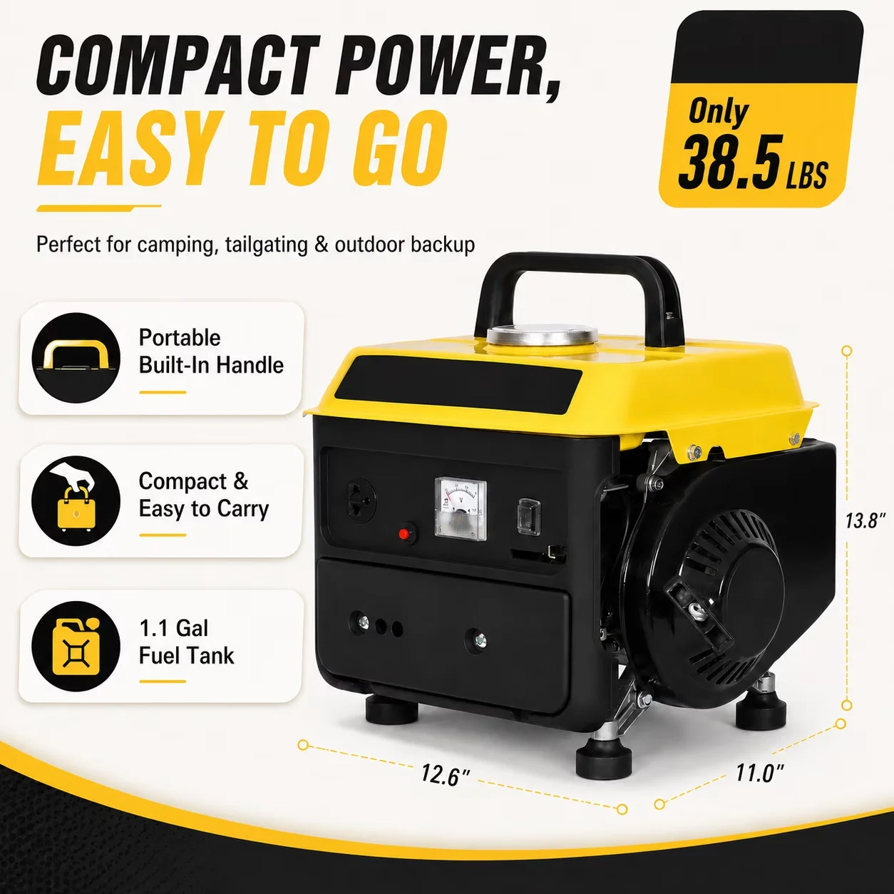 Sleek Generator with Portable Gas Powered, 38.5lbs Light Weight 2-stroke Engine, Home Backup Low Noise - Model 1D8ADD