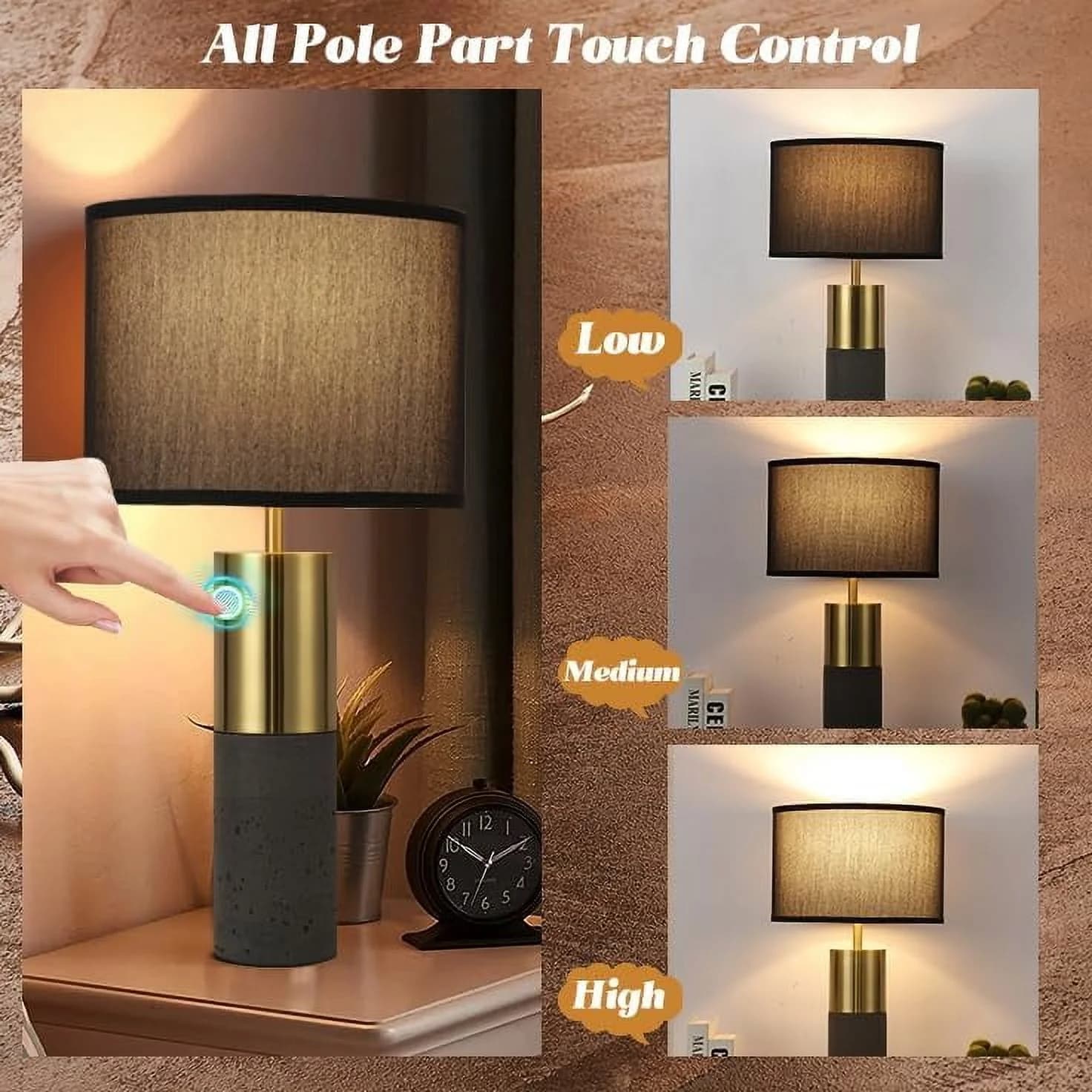 Quality Lamp Set with LED, Dimmable - Black for Living Room, Large Tall Model ED3C8F