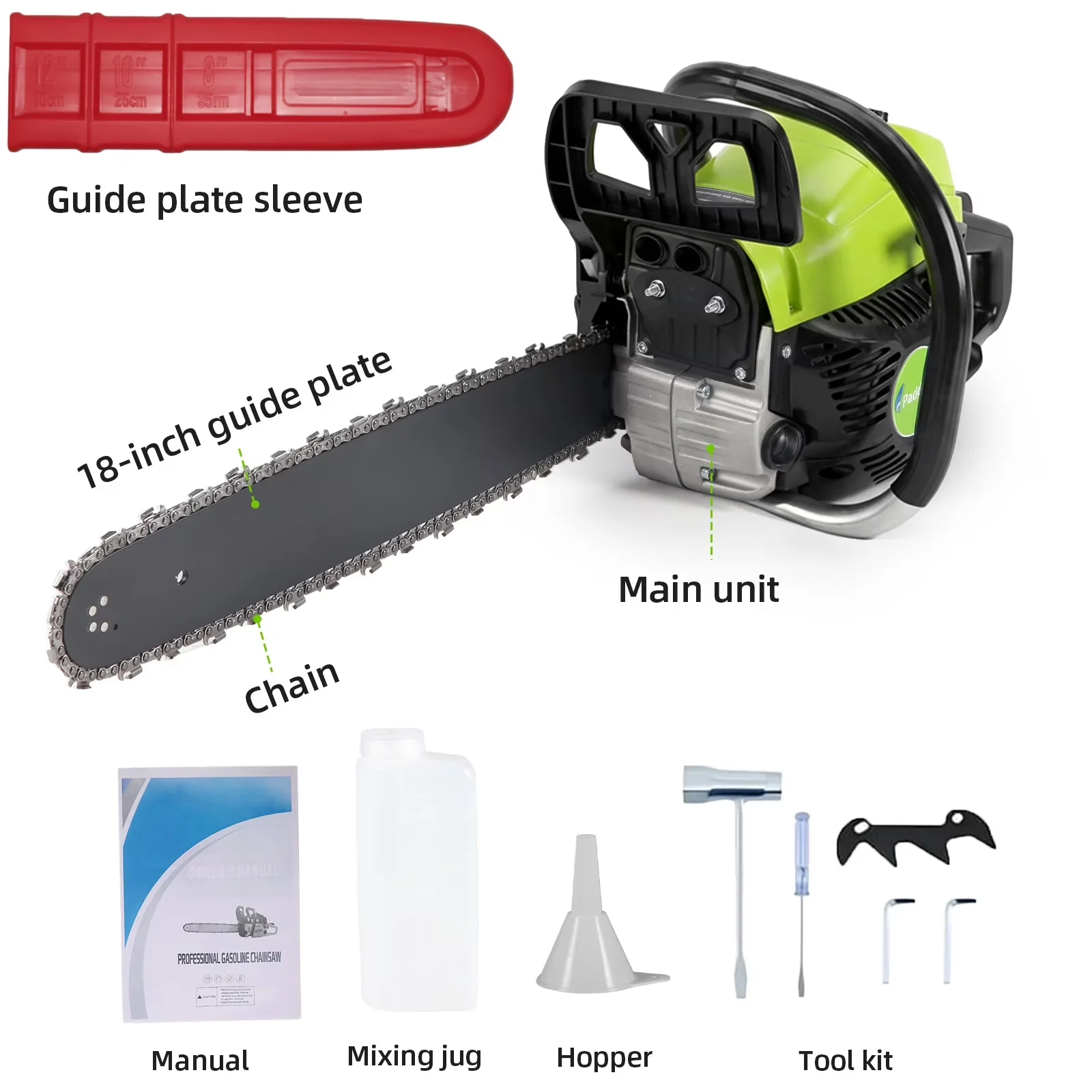 Chainsaw Professional with Automatic Chain Oiler, 58CC Gas - Green for Multiple Applications Model 0F3065
