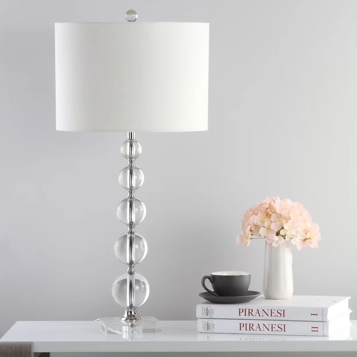 Lamp Set Stylish with LED, Transitional, Liam 29 in. H Stacked Crystal Ball Table - Clear, White Crystal Model E17EAC
