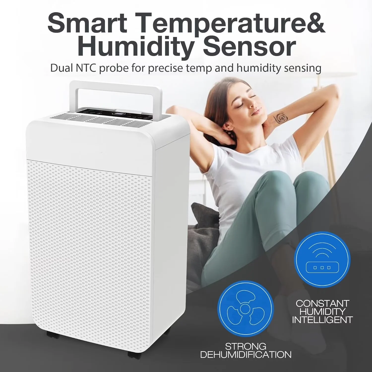 Stylish Dehumidifier with Automatic Defrost Control, 80 Pints - White 24 Model D80C48