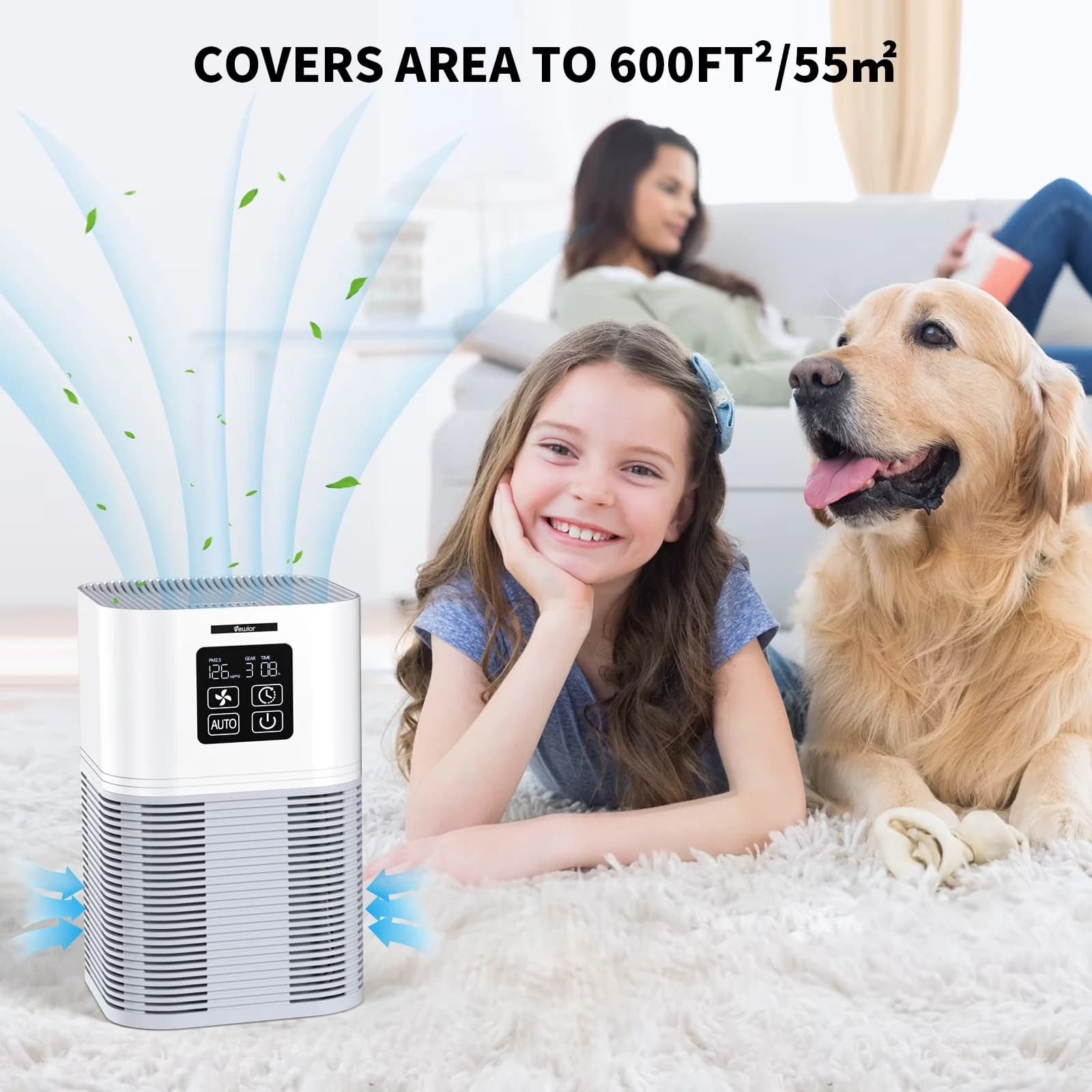 Air Purifier Stylish with Filter Change Indicator, Automatic Shut-Off, Variable Speed - Model 7B6636