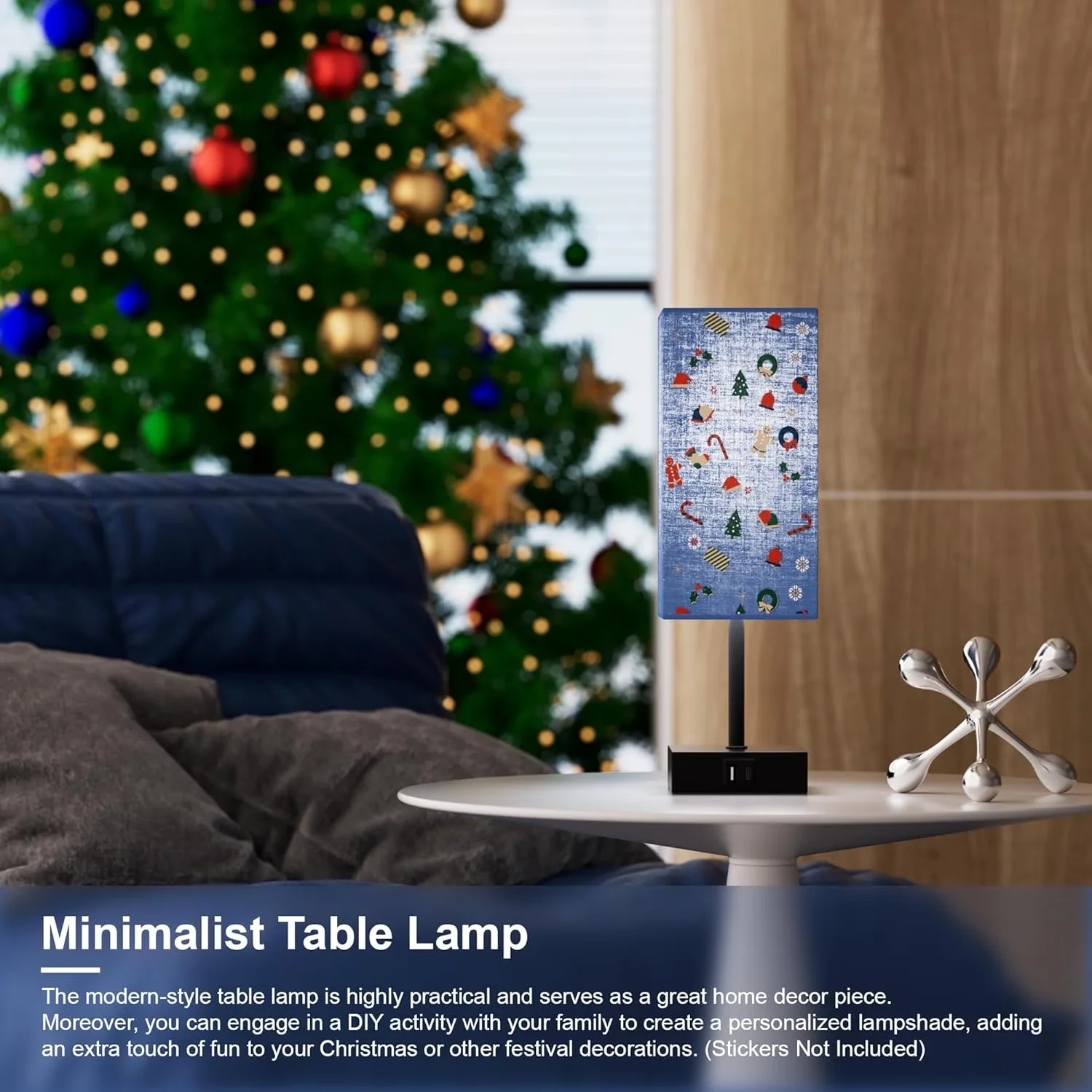 Lamp Modern with LED, Dimmable, Minimalist - Black Metal Base Blue for Bedroom Model A4B697