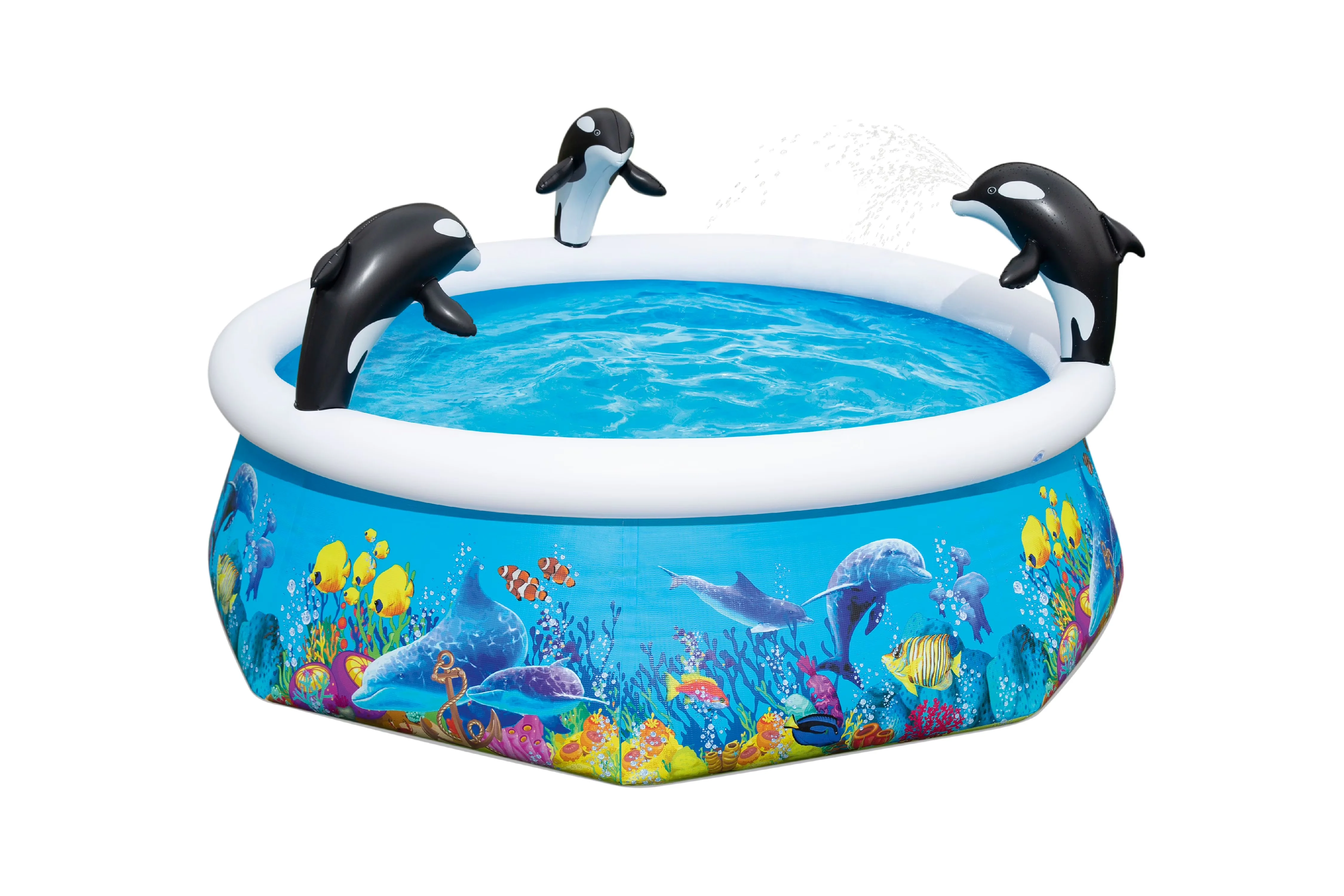 Inflatable Pool Innovative with Puncture Resistant, Orca Round Spray Easy-Set - Blue Model 9F1624