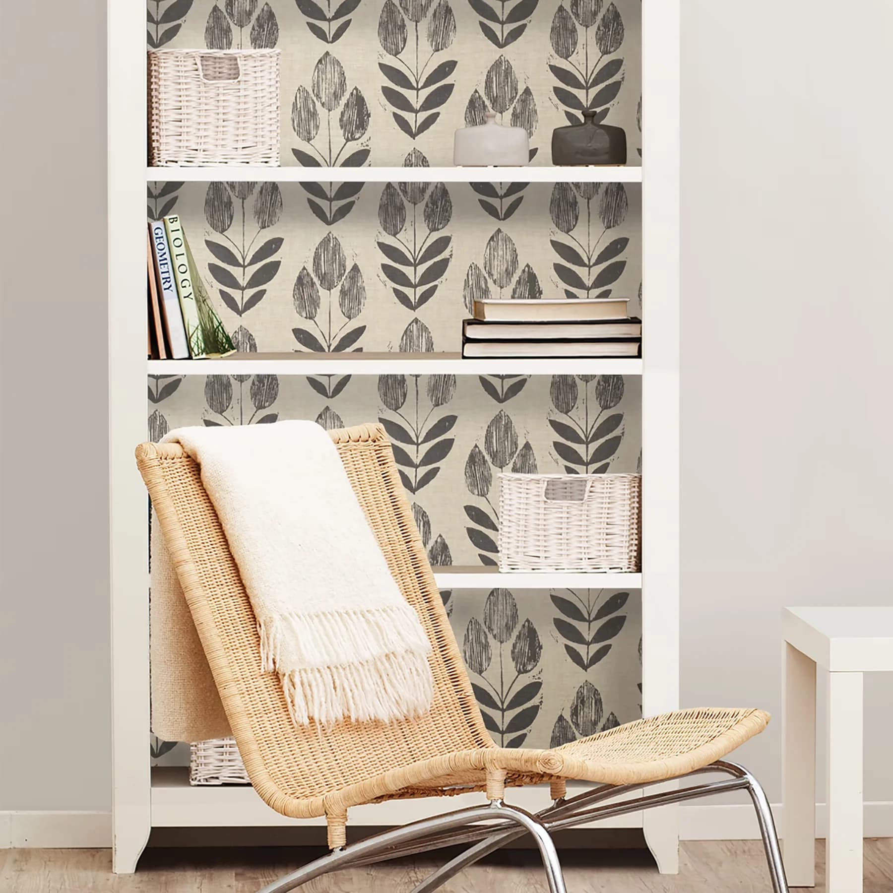 Versatile Wallpaper with Removable, 30.75 sq. ft, Design repeat of 20.8-in - Black, Beige Vinyl Model 49DA7A