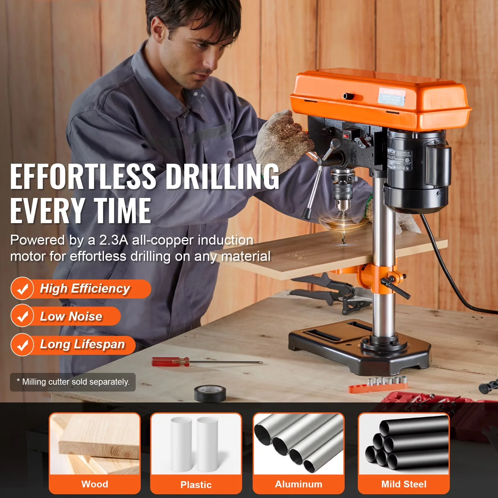 Compact Woodworking with LED, Adjustable, 8-inch Bench Drill Press - Black Model 1E9ECA