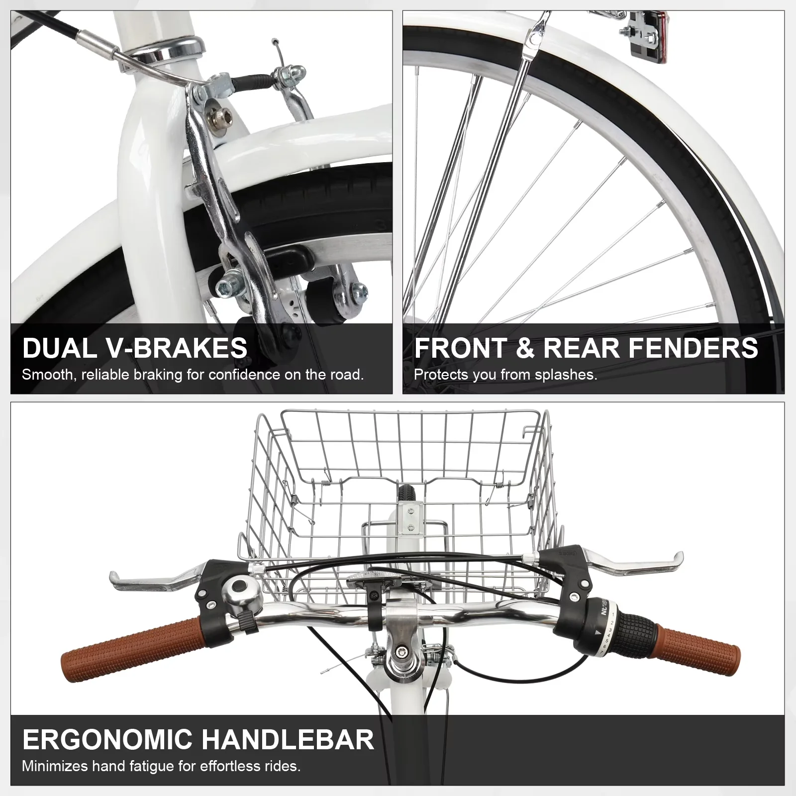 Cruiser Bike Sleek with Adjustable Speed, Lightweight, Adjustable Handlebar Height - White Model ADF748