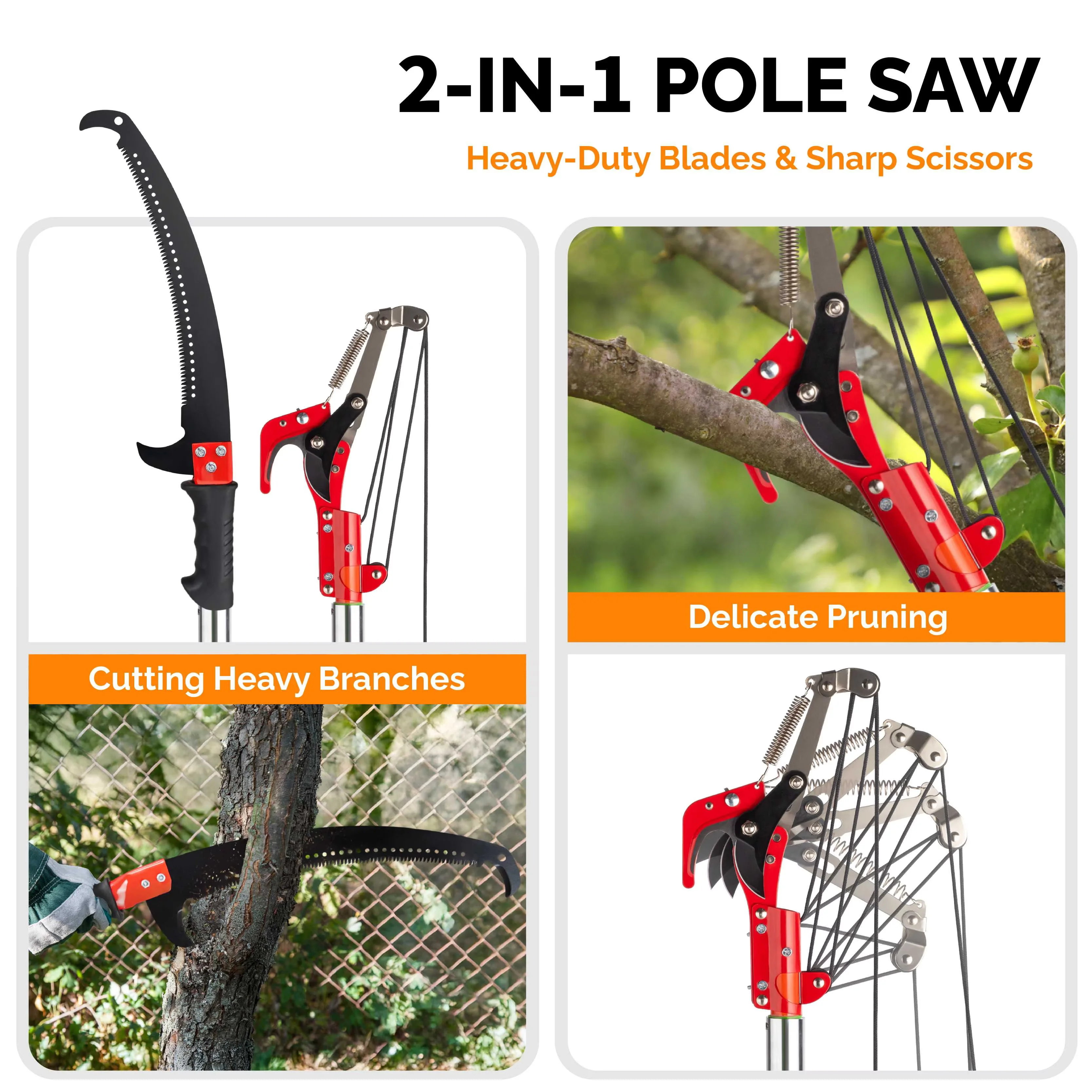Compact Pole Saw with Telescoping, 24FT Pruner, Extendable Tree Trimmer - Orange Model 347283