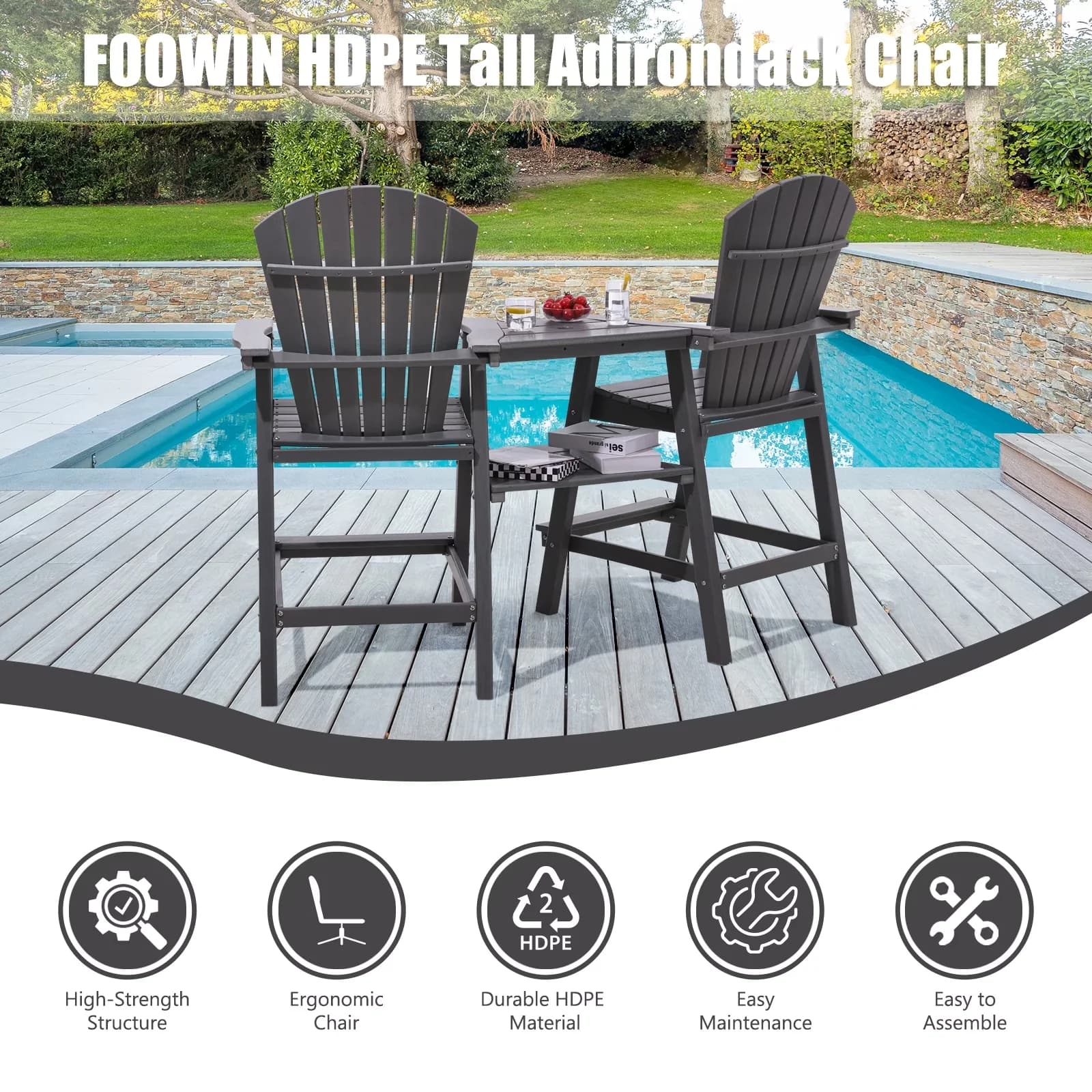Patio Chair Efficient with Waterproof, Weather-Resistant - Gray for Outdoor Model F9BC31