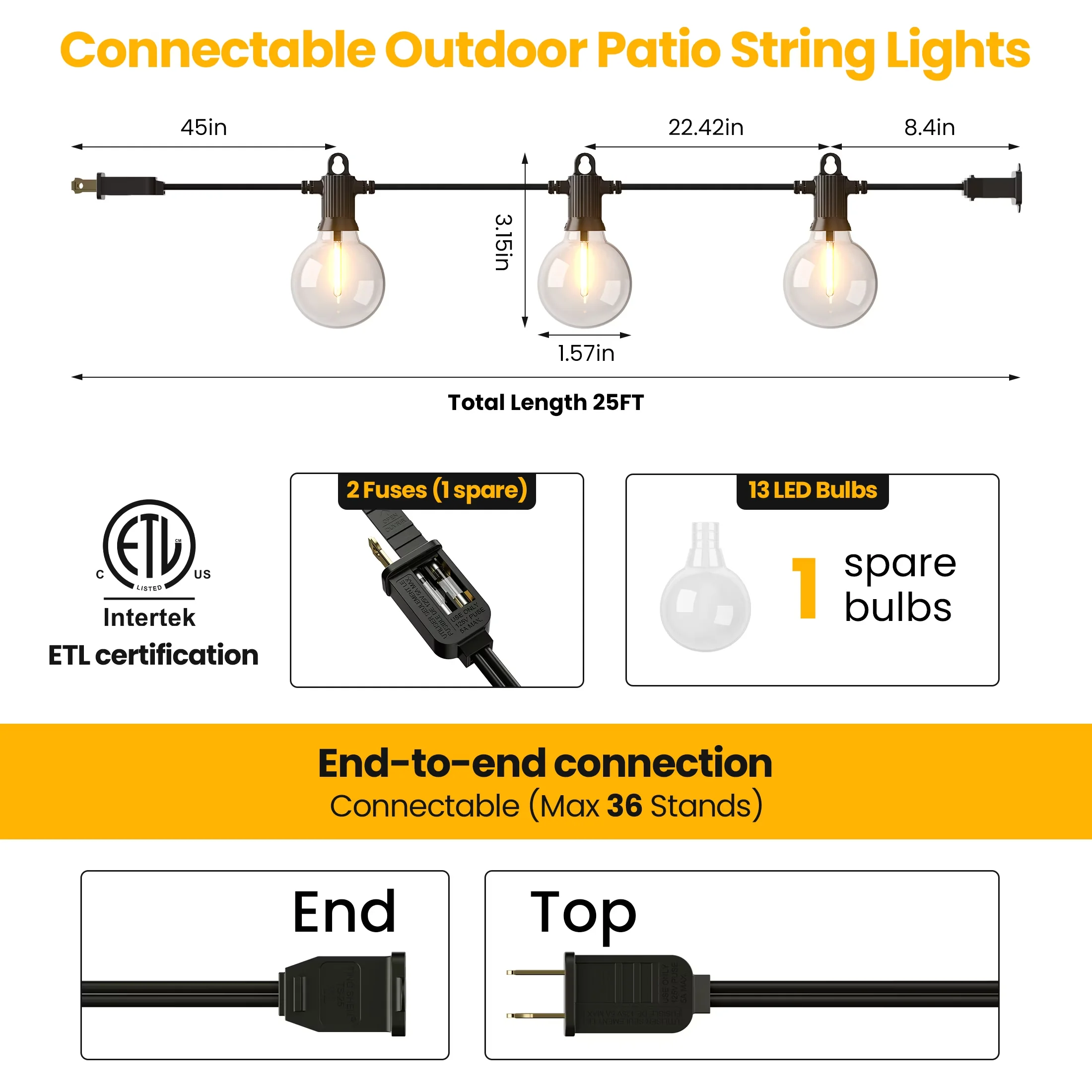 Innovative Novelty Light with LED, Waterproof, 12+1 Bulbs - White G40 - Quality Construction Model 9E5D6B
