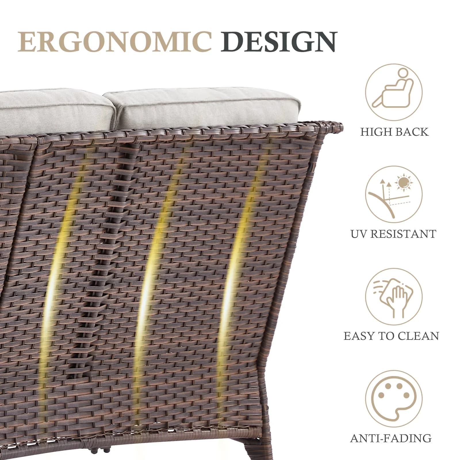 Patio Conversation Set Quality with Weatherproof, Brown Wicker - Brown Pe Wicker, Powder Coated Steel Model 833444