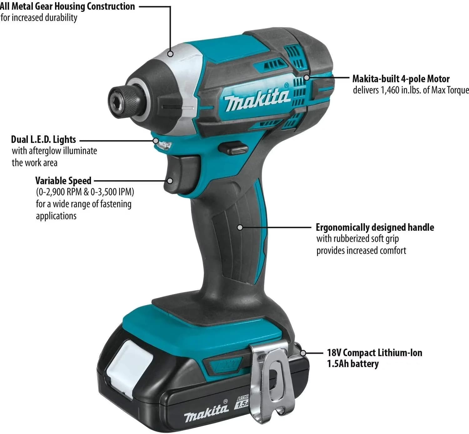 Quality Drills Driver with 18V, Compact Design, 1.5Ah - Blue - Residential Grade Model 1F1AE6