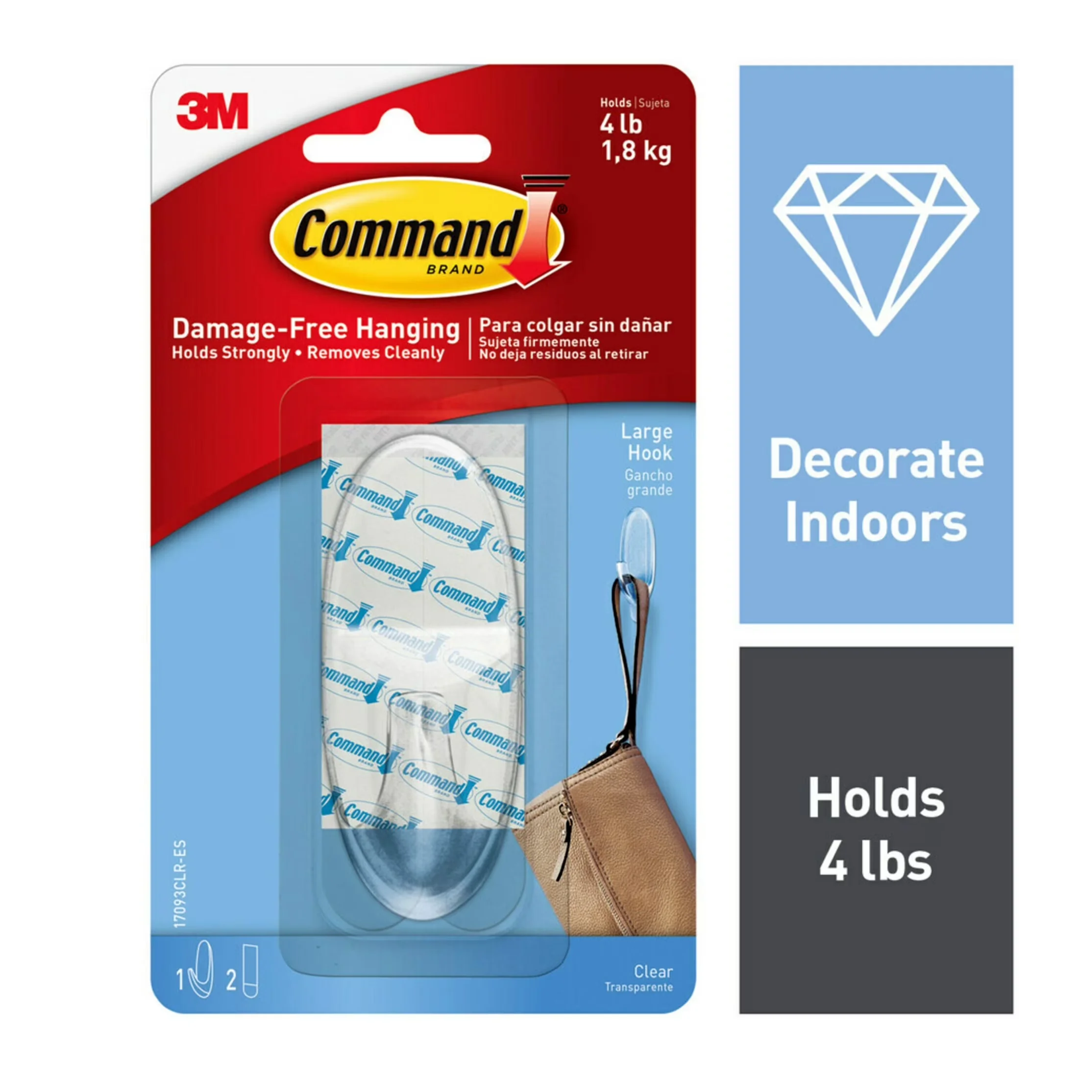 Versatile Damage-Free Hanging with Wall-Mountable, Easy Installation, Clear Hook - Plastic Blue Model D70098