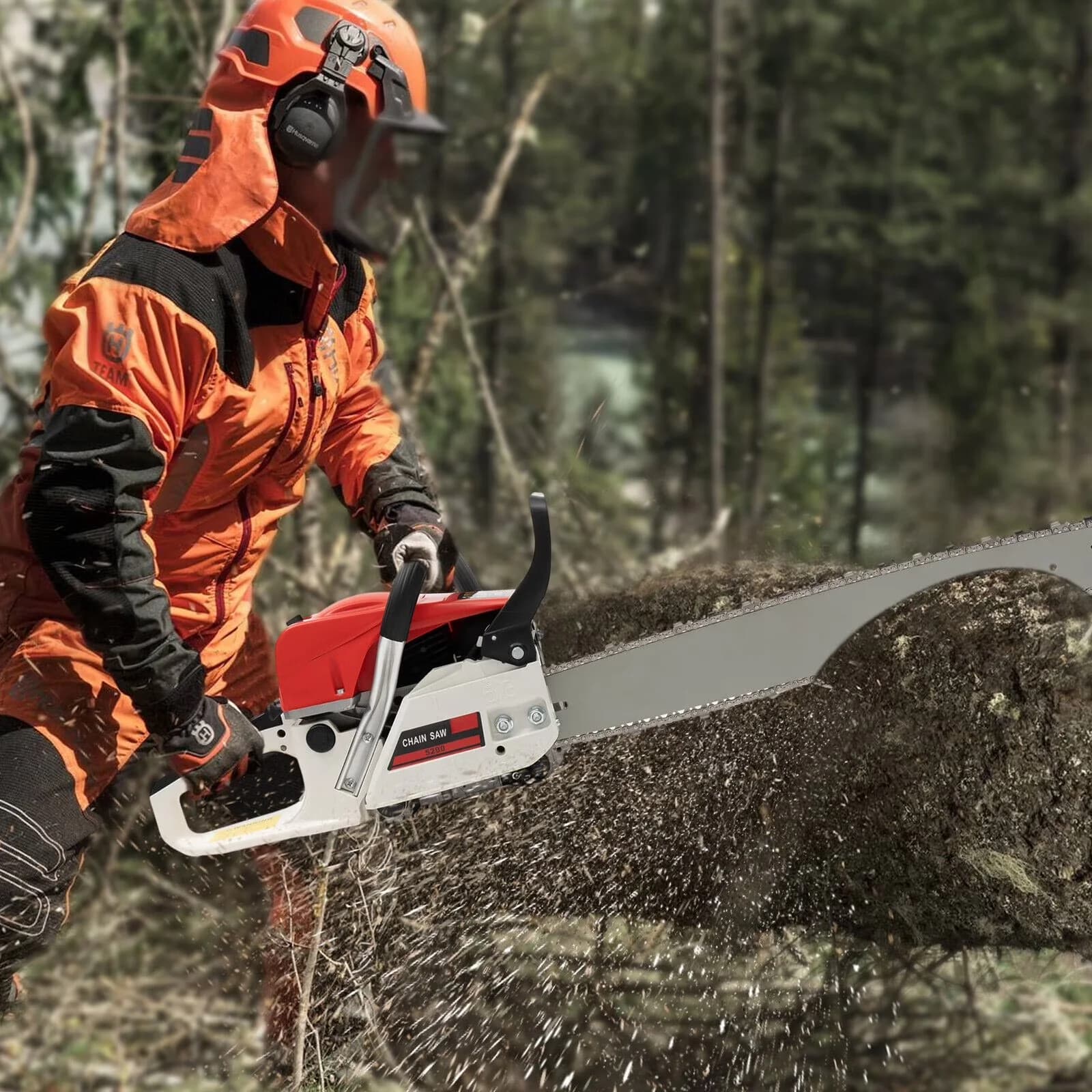 Chainsaw Essential with Chain Brake, Install the chain., Install the guide bar. - Red Model 003433