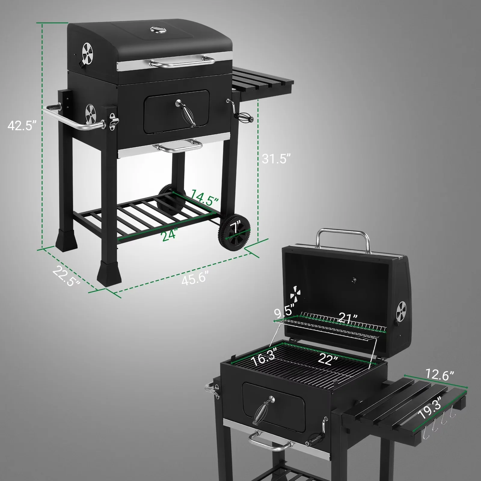 Classic Combo Grill with BBQ Outdoor Charcoal Smoker - Steel Black - Built to Last Model E618CB