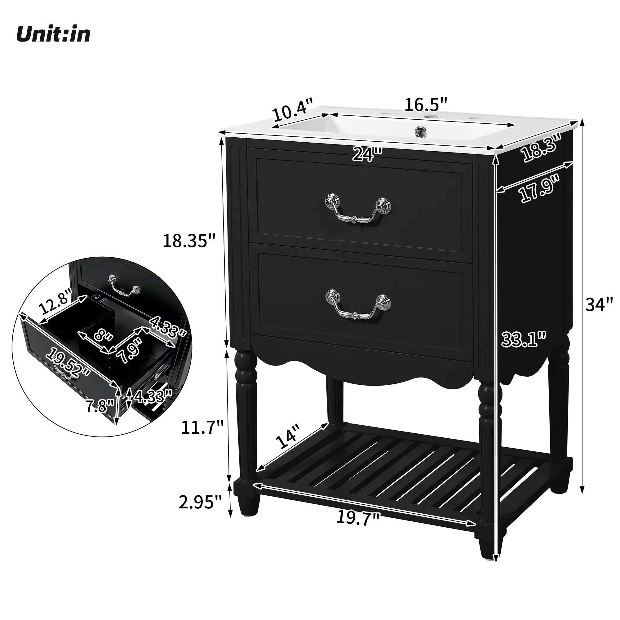 Essential Bathroom Renovation with Vanity, 24" Retro Single Basin Vanity Set - Model 03CA13