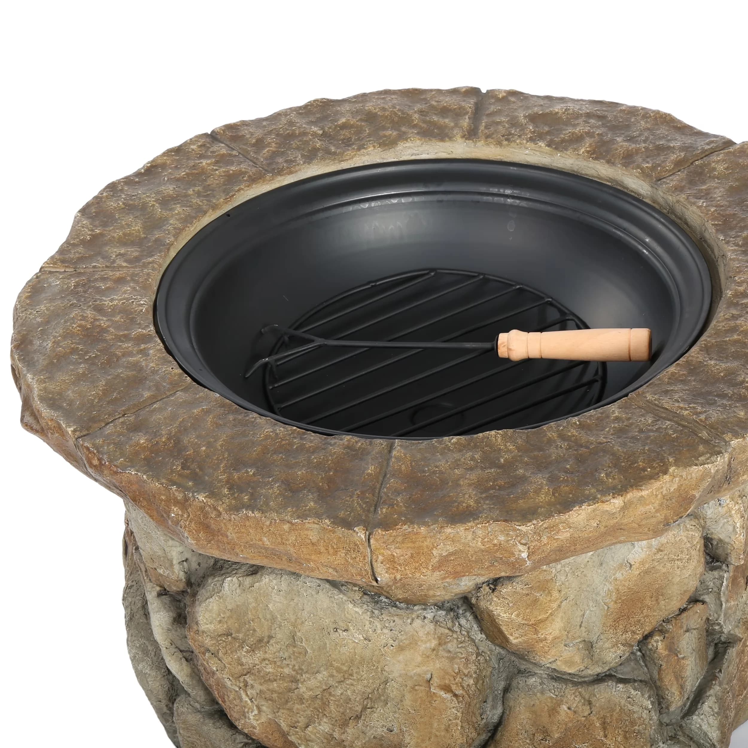 Compact Outdoor Heating with Portable, Includes: One (1) Wood Firepit, Shield-Lid and Poker Material: Iron - Iron Natural Model 405B9A