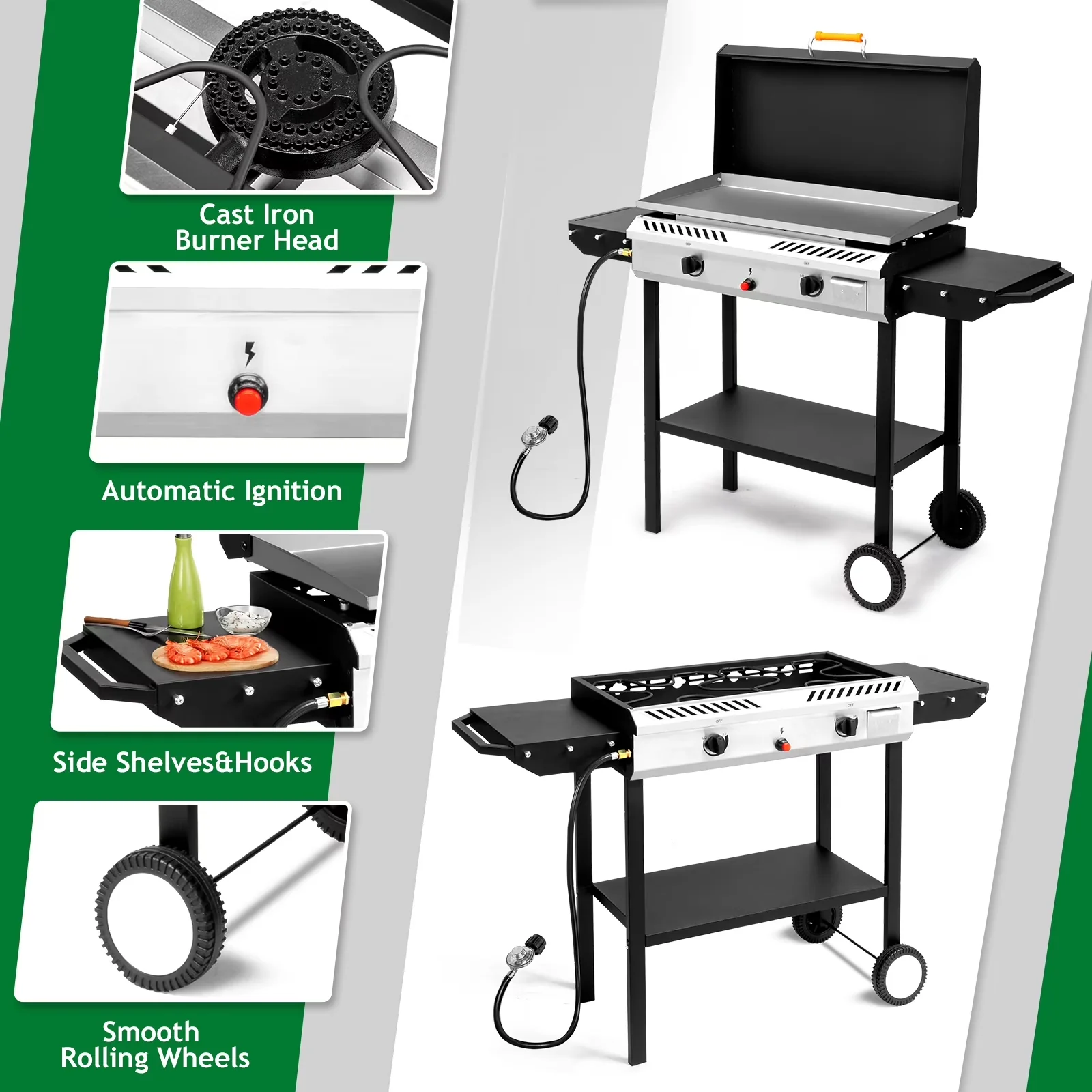 Flat Top Grill Reliable with 150000 BTU, Foldable Legs, Side Shelf Dimensions: (10 x 14.2) in - Cast Iron Model 0C3766