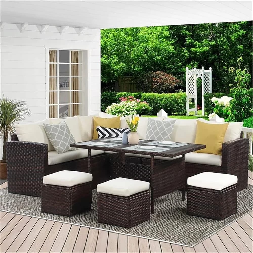 Outdoor Sofas Sectional Modern with Modern, Weather-Resistant, Finish: Brown - Stainless Steel Brown Model 06DAA2