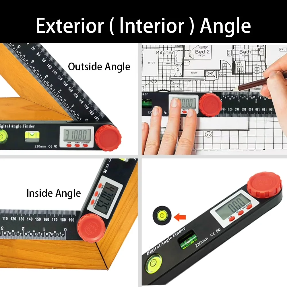 Measuring Layout Quality with Eco-Friendly, Easy-To-Use, Digital Angle Finder Protractor - Black Abs Model FDF430