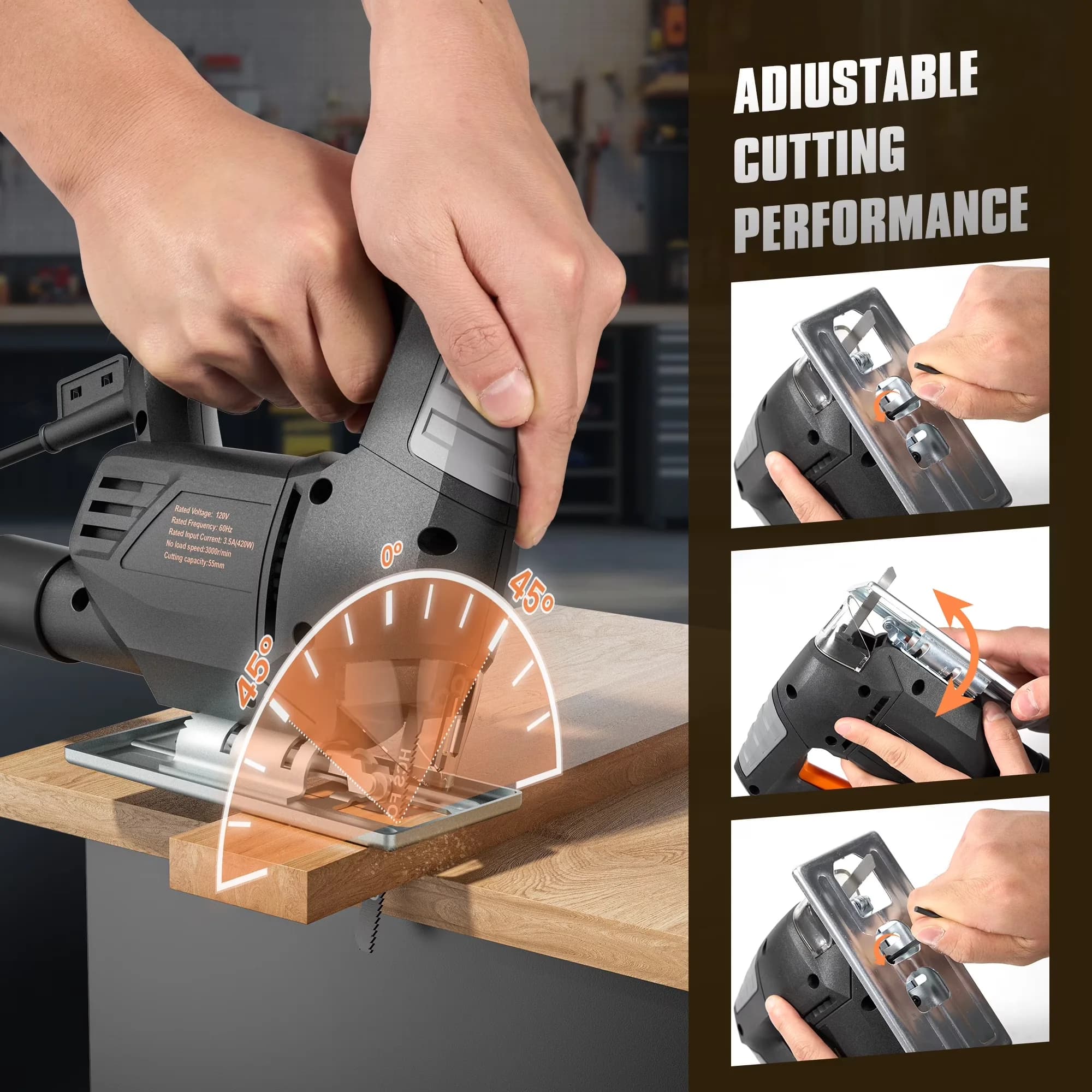 Versatile Power Saw with 420W, Easy To Control, 3.5 Amp 420W Jigsaw - Contemporary Style Model 745DAF