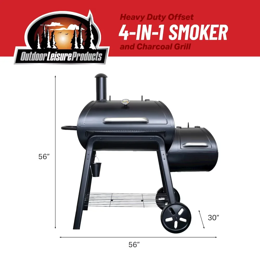 Innovative Smoker with Offset Fire Box, Heavy Duty Offset Charcoal Grill - Steel Black Model C3DD1E