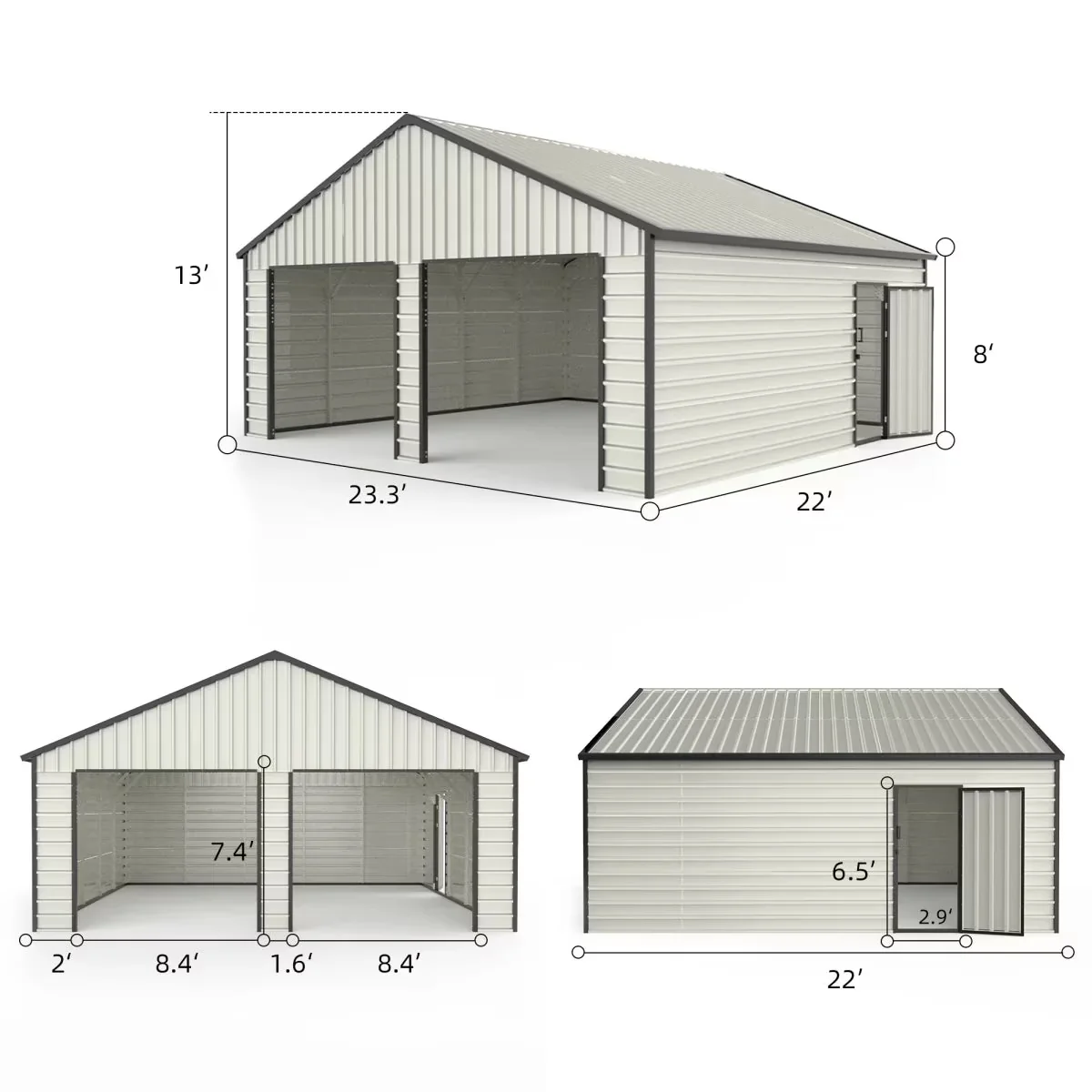 Modern Shed with Rust Resistant, Waterproof, Uv Resistant - Off-White Steel, Galvanised Metal Model B5BCBA