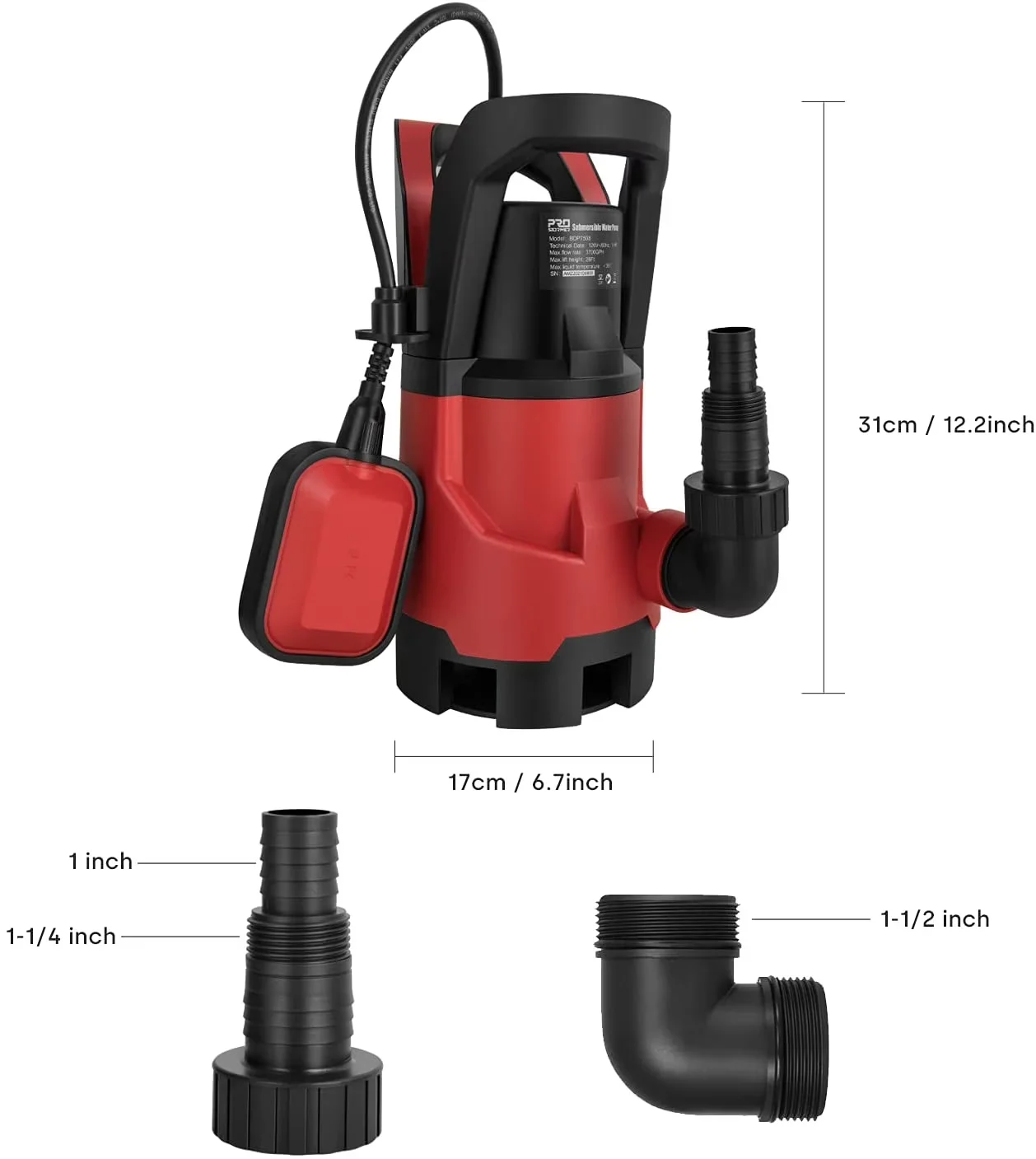 Building Material Modern with Automatic, Auto Float Switch, Clean Utility Pump/Dirty Pump - 9 x 7.5 x 15" Model 636EB2