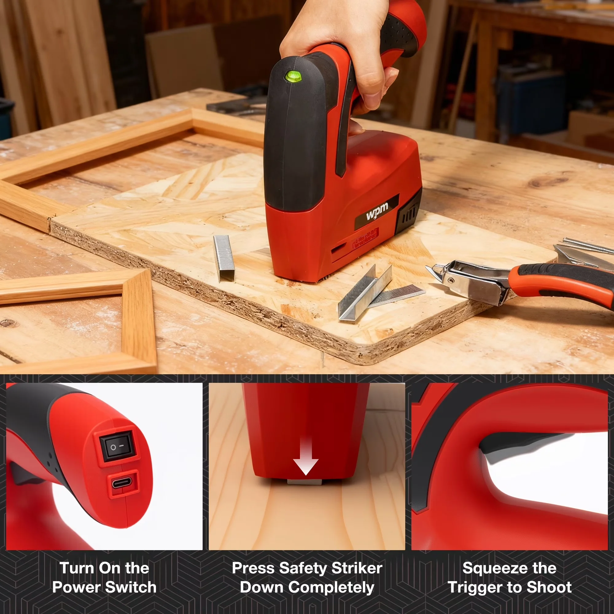 Sleek Power Tool with Battery, Cordless, Electric Staple Gun - 3 in for Home and Office Model 9E9A7E