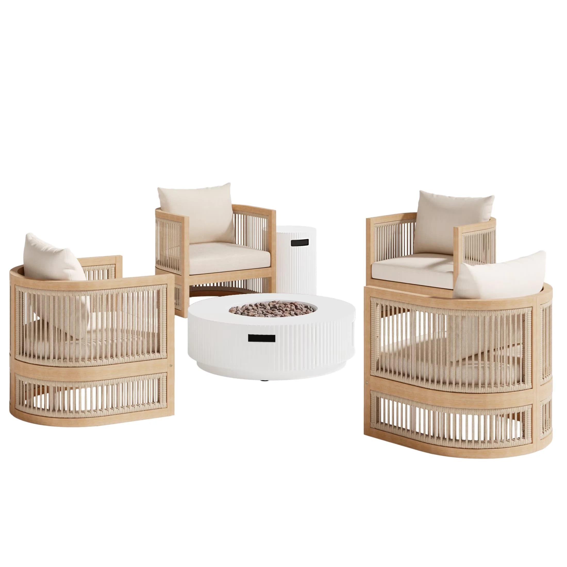 Patio Conversation Set Efficient with Tank Holder, Tank Holder Material: Magnesium Oxide, 4 Chairs - Brown Mgo + Acacia Wood + Rope +... Model 99314A