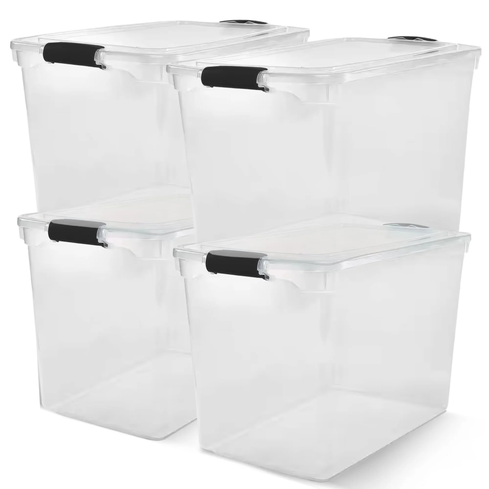 Garage Storage Supply Durable with Stackable, Grey Latch - Clear Plastic Model 96D597