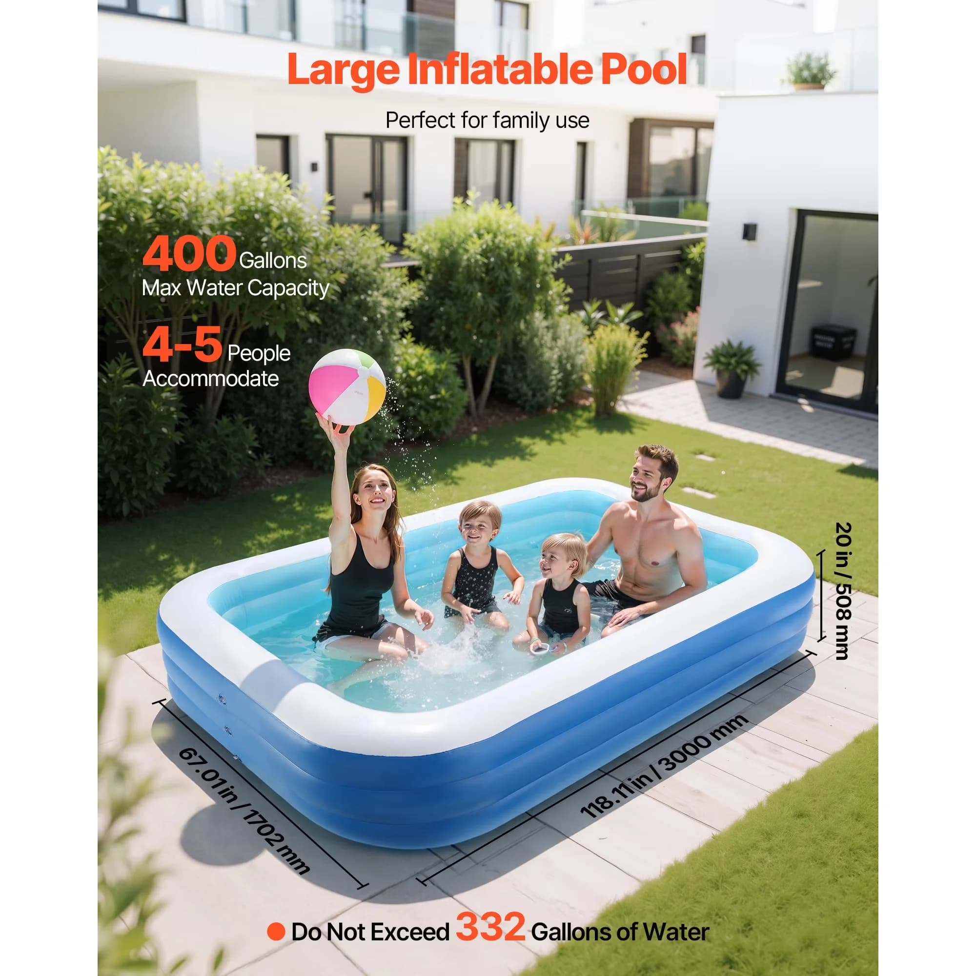 Modern Inflatable Pool with Suitable, Repair Patches - Multicolor for Indoor, Outdoor Model F30FE9