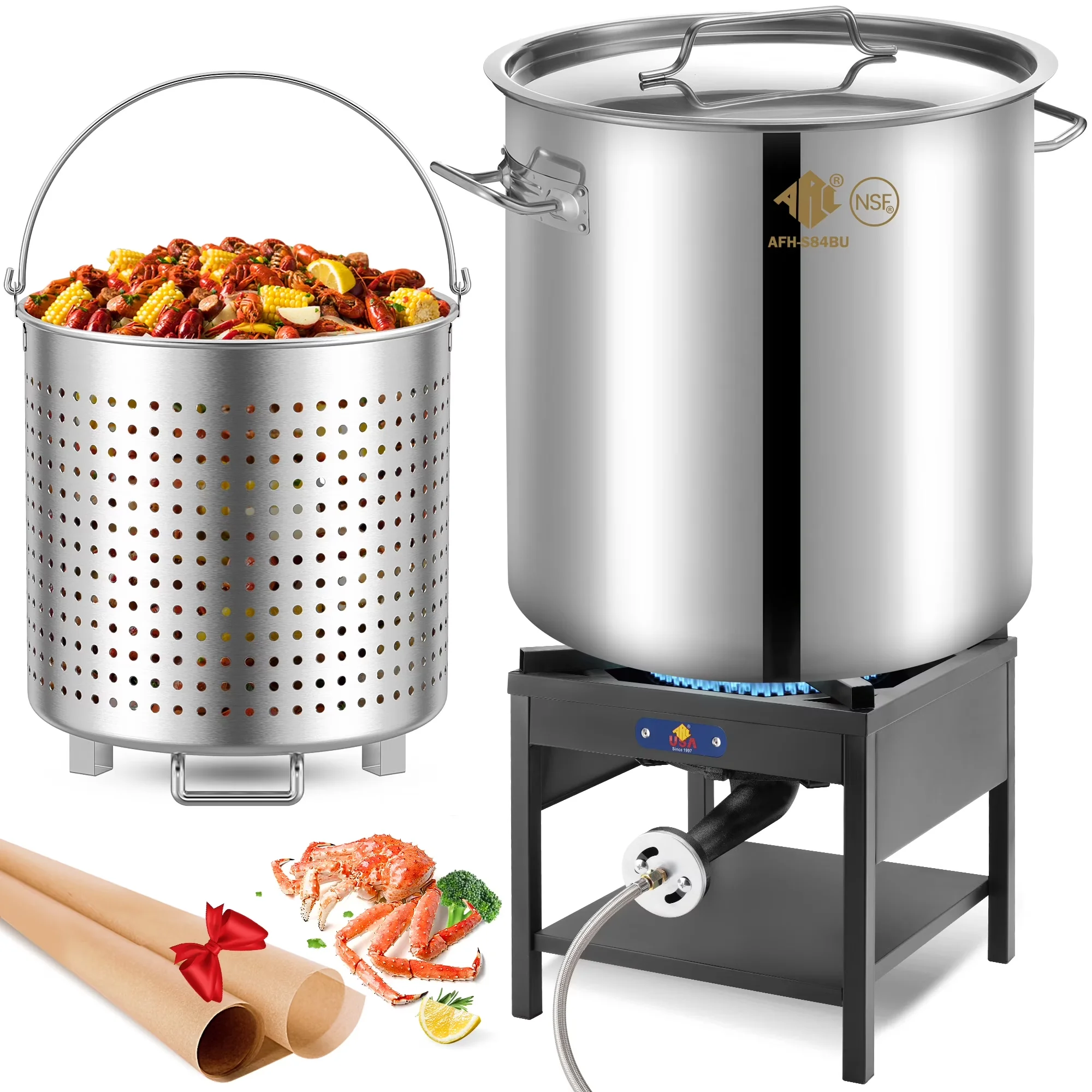 Modern Outdoor Fryer with 200000 BTU, Strainer and 200 - Stainless Steel Black for Large Model 962197