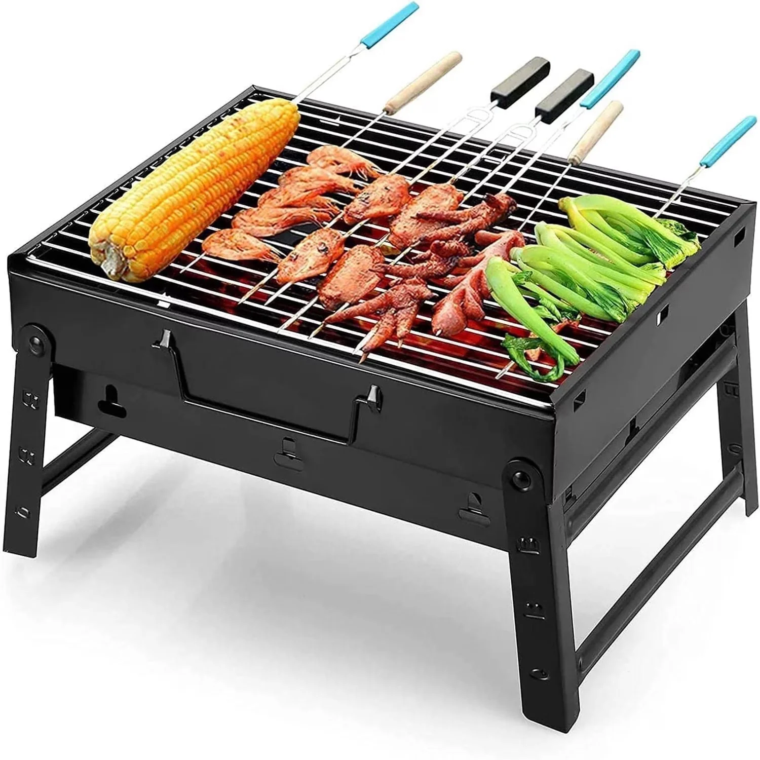 Compact Charcoal Grill with Portable, Foldable, : Grid bottom Made clean up easy. - Stainless Steel Black for Camping Model BAEDCD